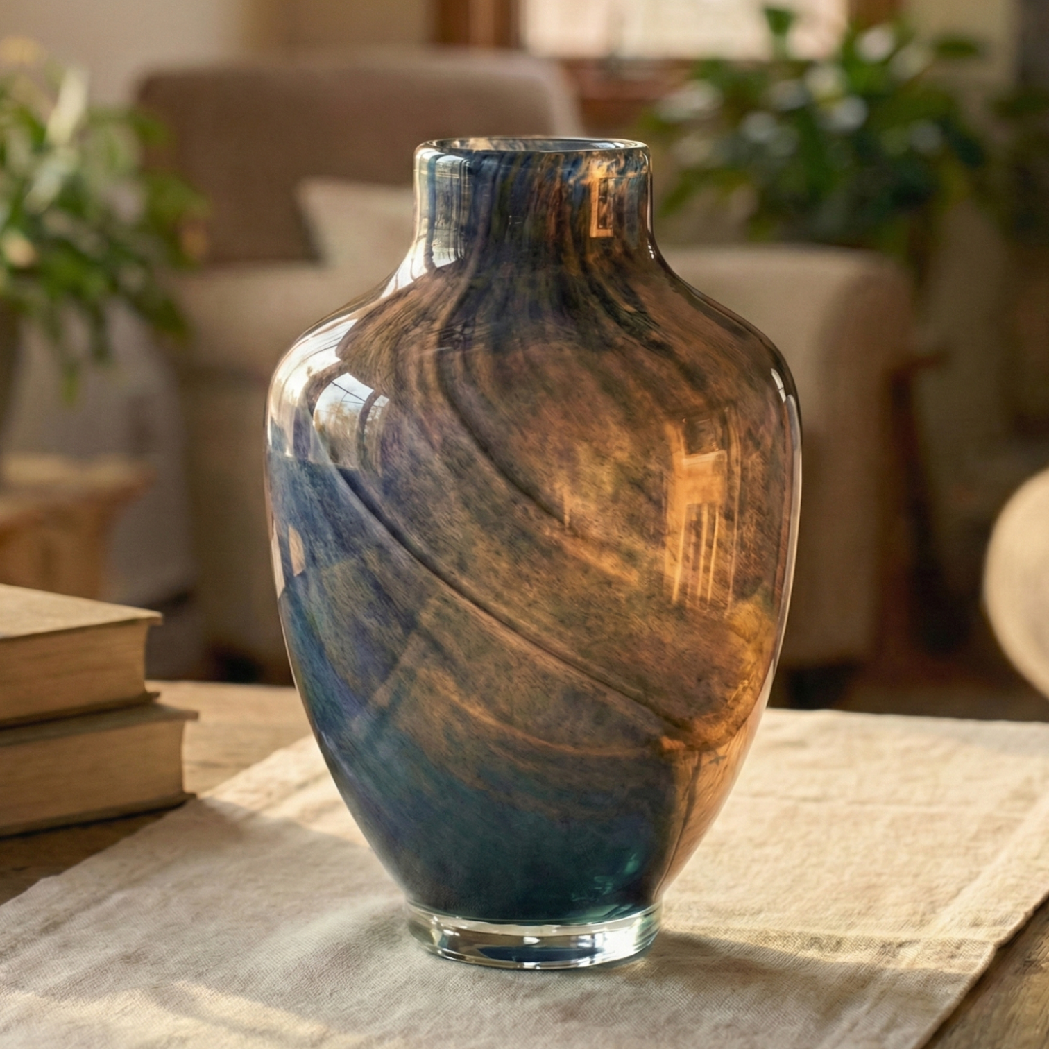 Hand-Blown Heavy Glass Vase – Large Handmade Statement Flower Vase