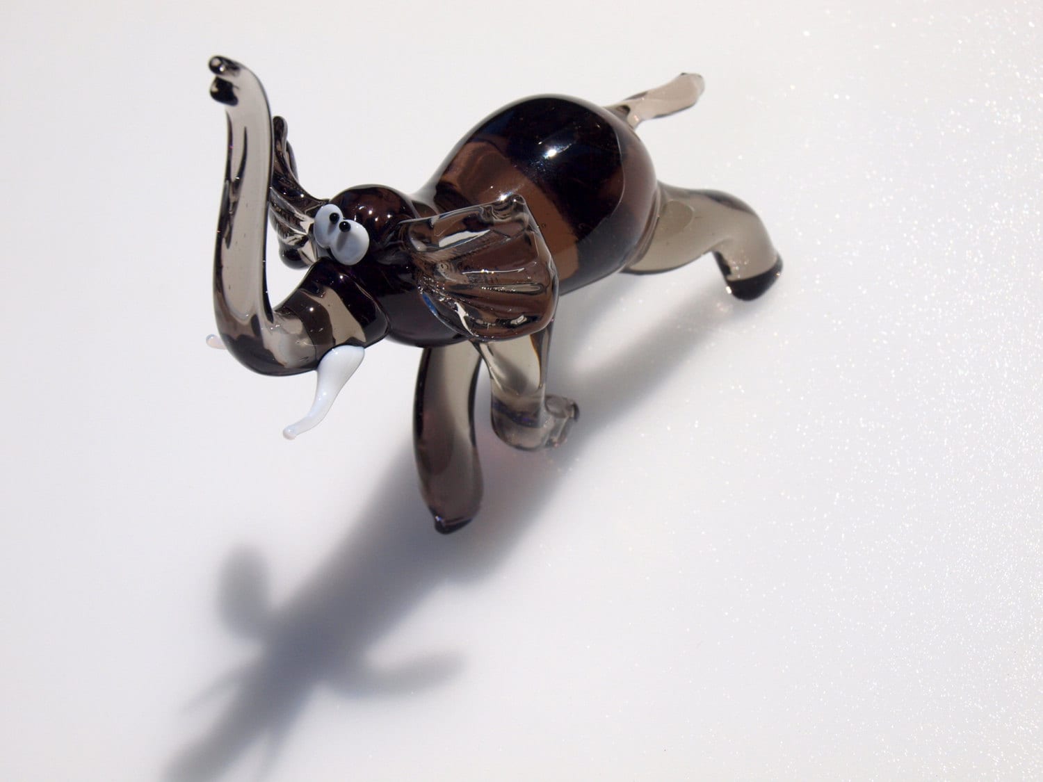 Handmade Grey Glass Elephant Figurine: Collectible Art Glass Sculpture