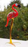 Handmade Glass Flamingo Figurine: Red-Orange Collectible Sculpture
