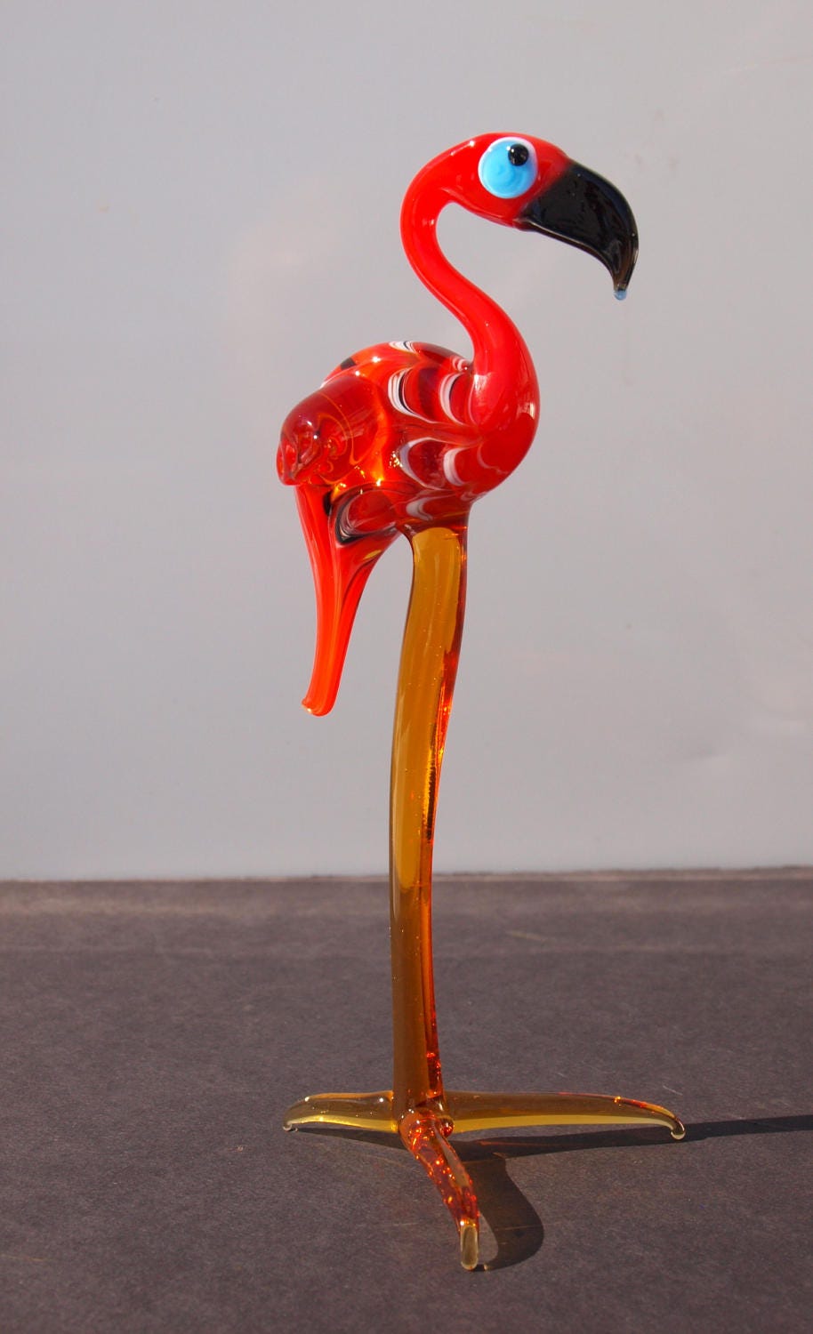 Handmade Glass Flamingo Figurine: Collectible Art Glass Sculpture