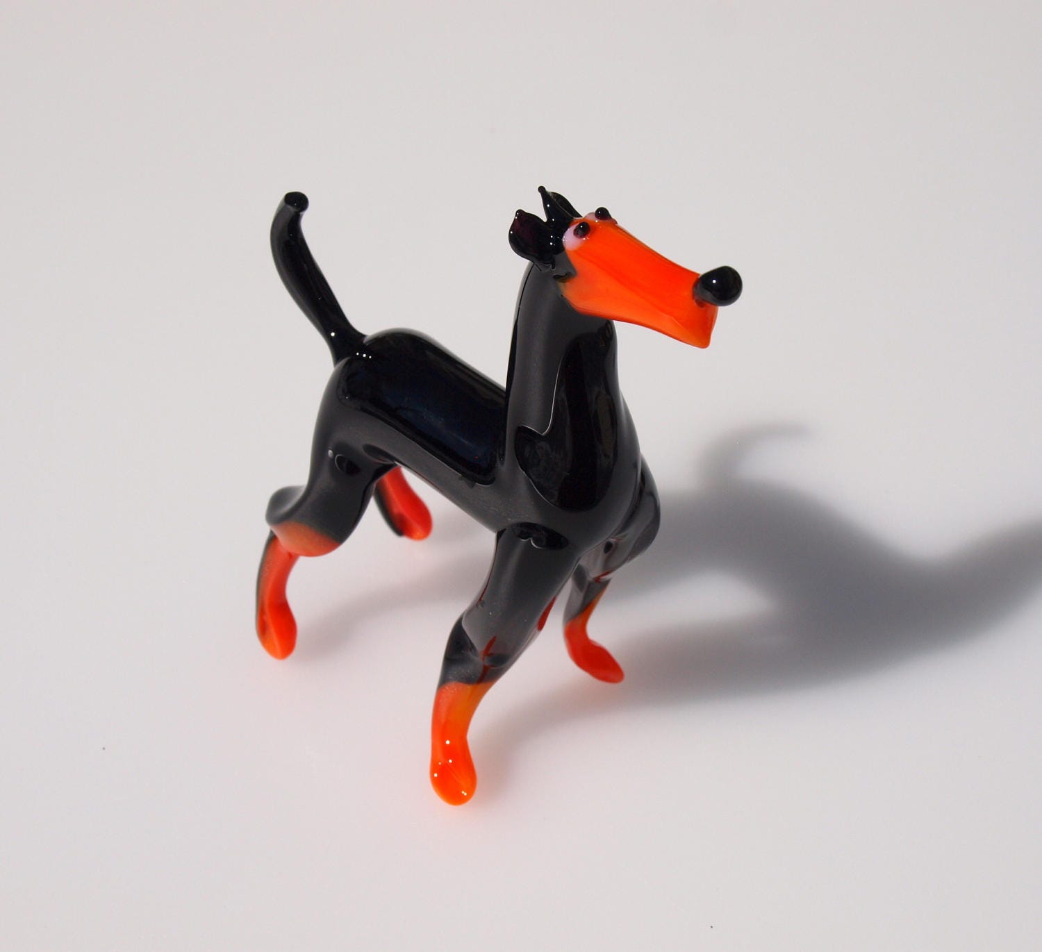 Handmade Glass Doberman Figurine: Collectible Art Glass Sculpture