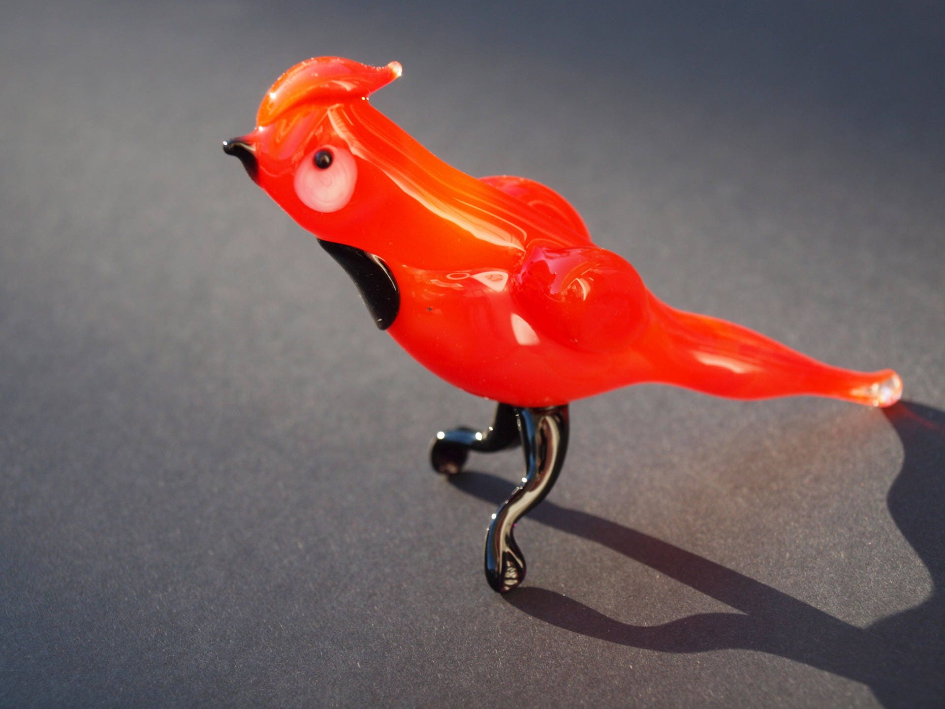 Handmade Red Glass Bird Figurine: Flame Work Sculpture