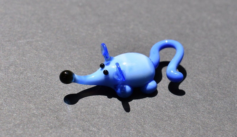 Lampwork Glass Mouse Miniature: Whimsical Blue Glass Menagerie
