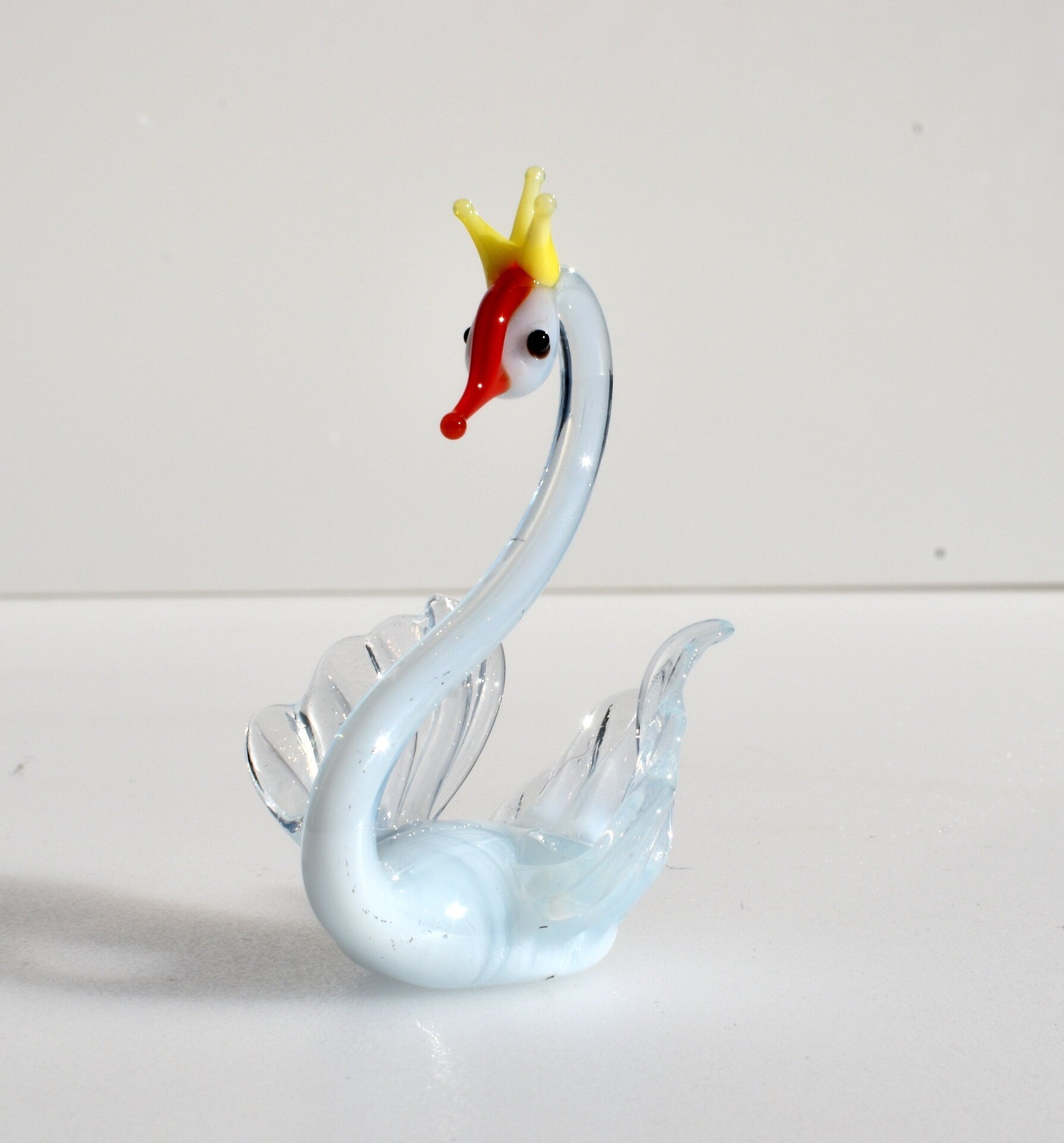 Handmade Glass Swan Figurine: Collectible Art Glass Sculpture