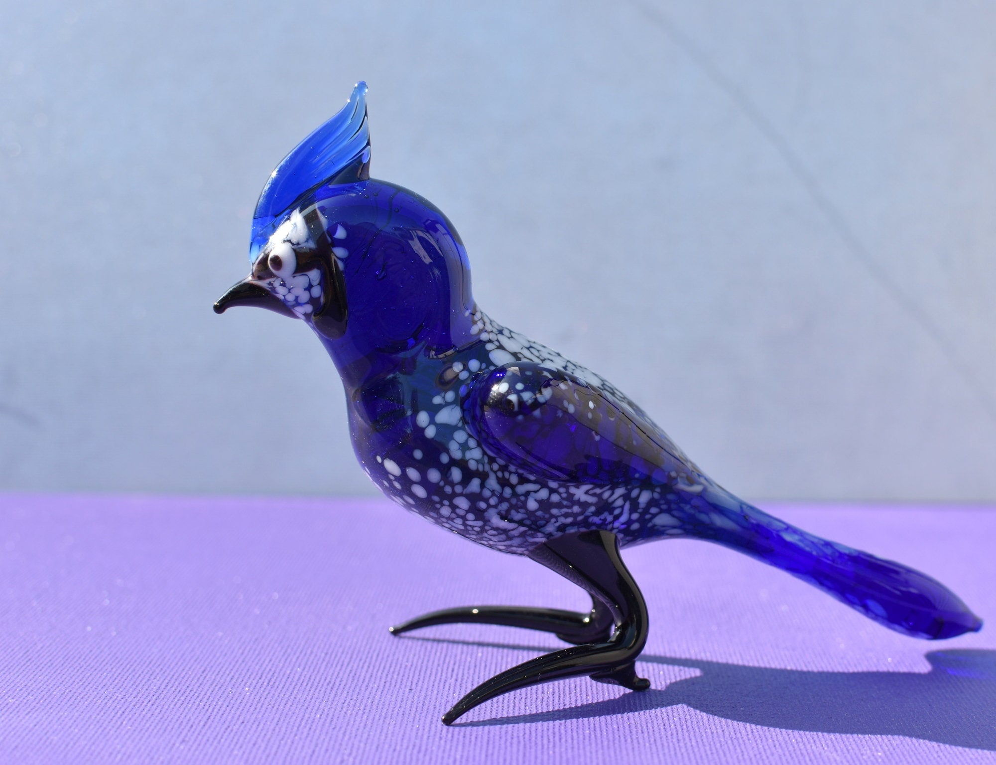 Handmade Glass Bluebird Figurine: Flame Worked Art Glass Sculpture