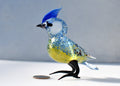 Glass Blue Jay Figurine: Hand-Blown Art Glass Sculpture, 6 Inch