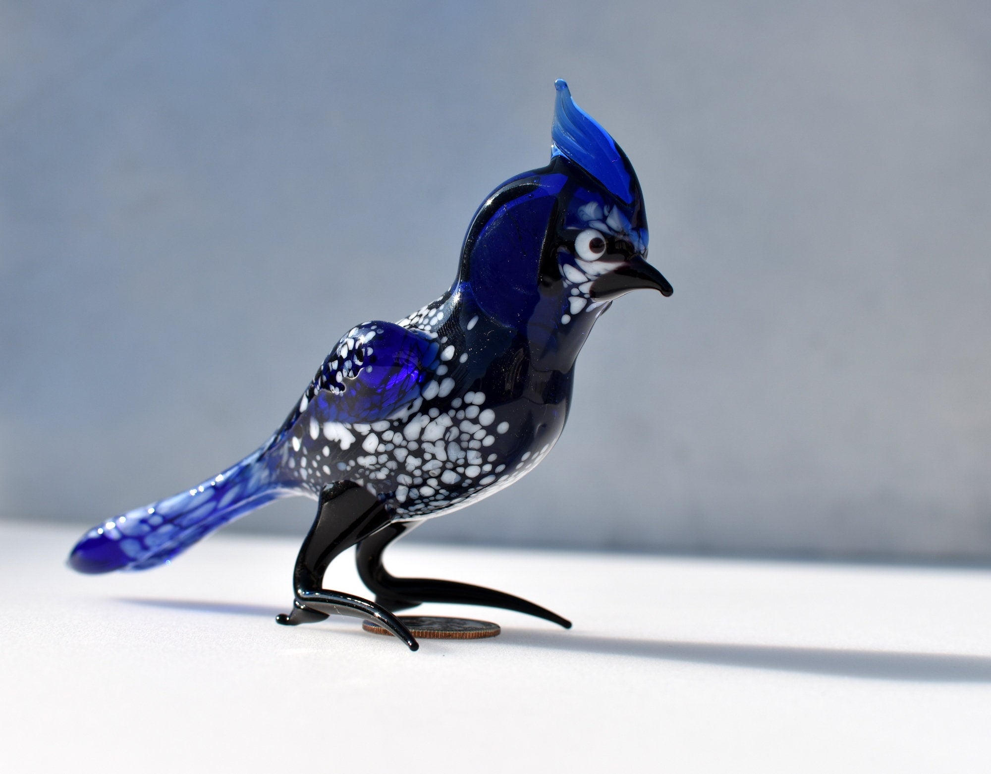 Handmade Glass Bluebird Figurine: Flame Worked Art Glass Sculpture