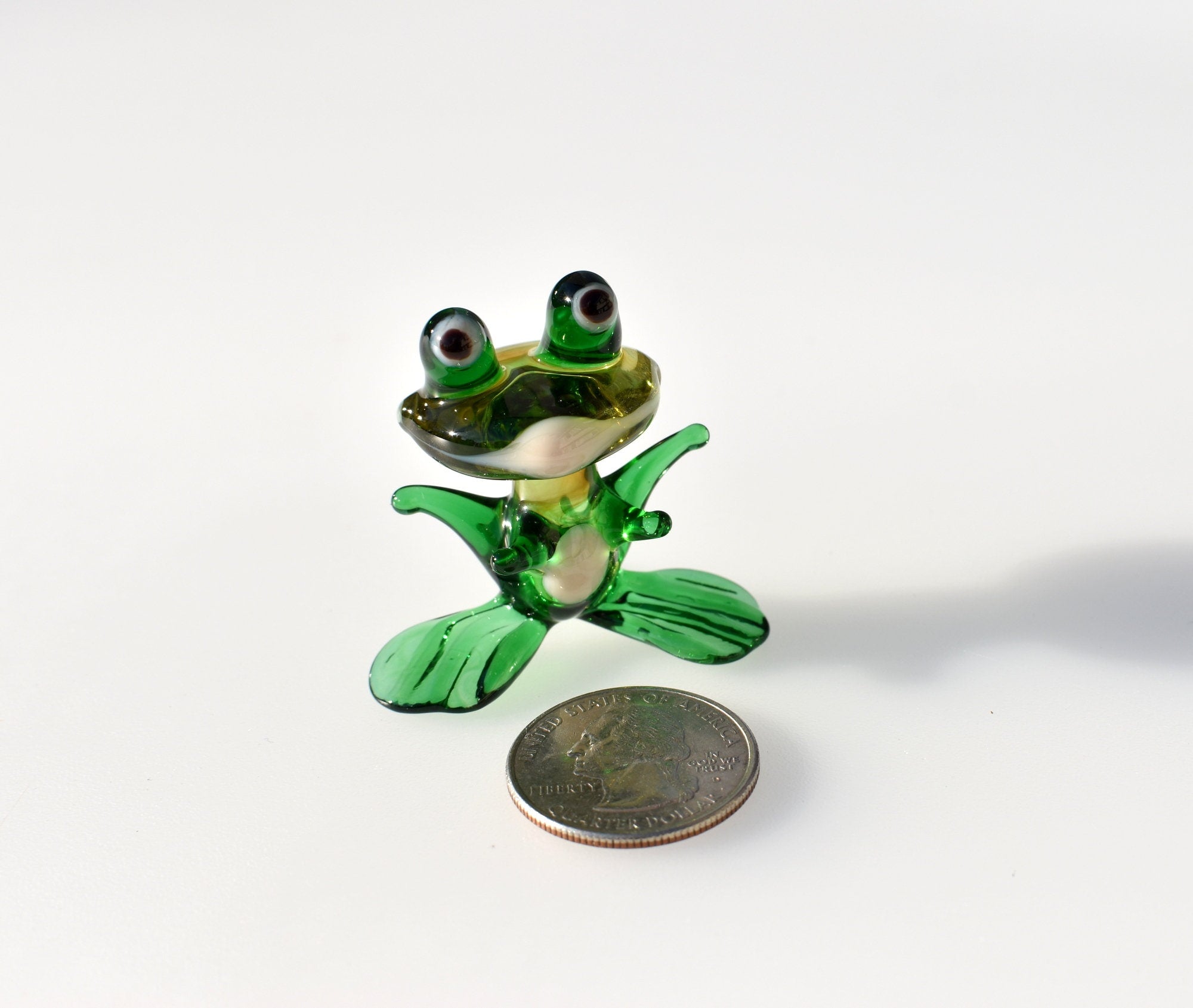 Handmade Green Glass Frog Figurine: Whimsical Sculpture, Art Glass Gift