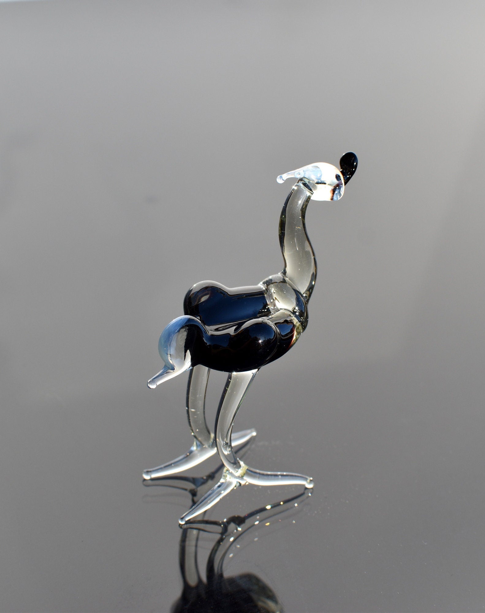 Handmade Glass Ostrich Figurine: Whimsical Art Glass Sculpture