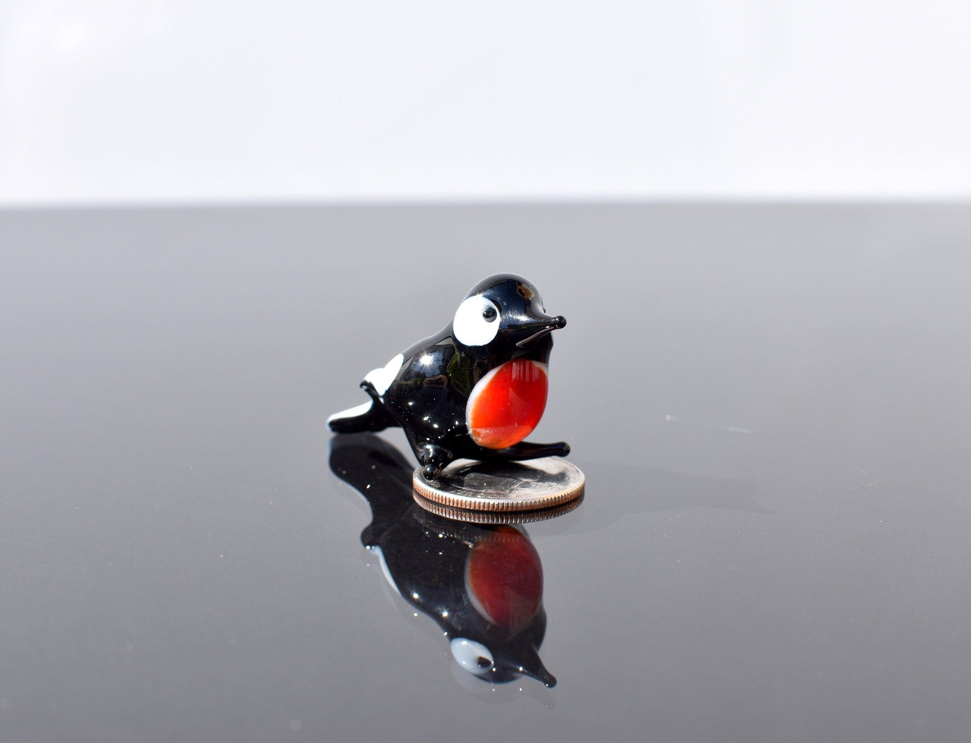 Lampwork Glass Robin Figurine: Whimsical Miniature Bird Sculpture