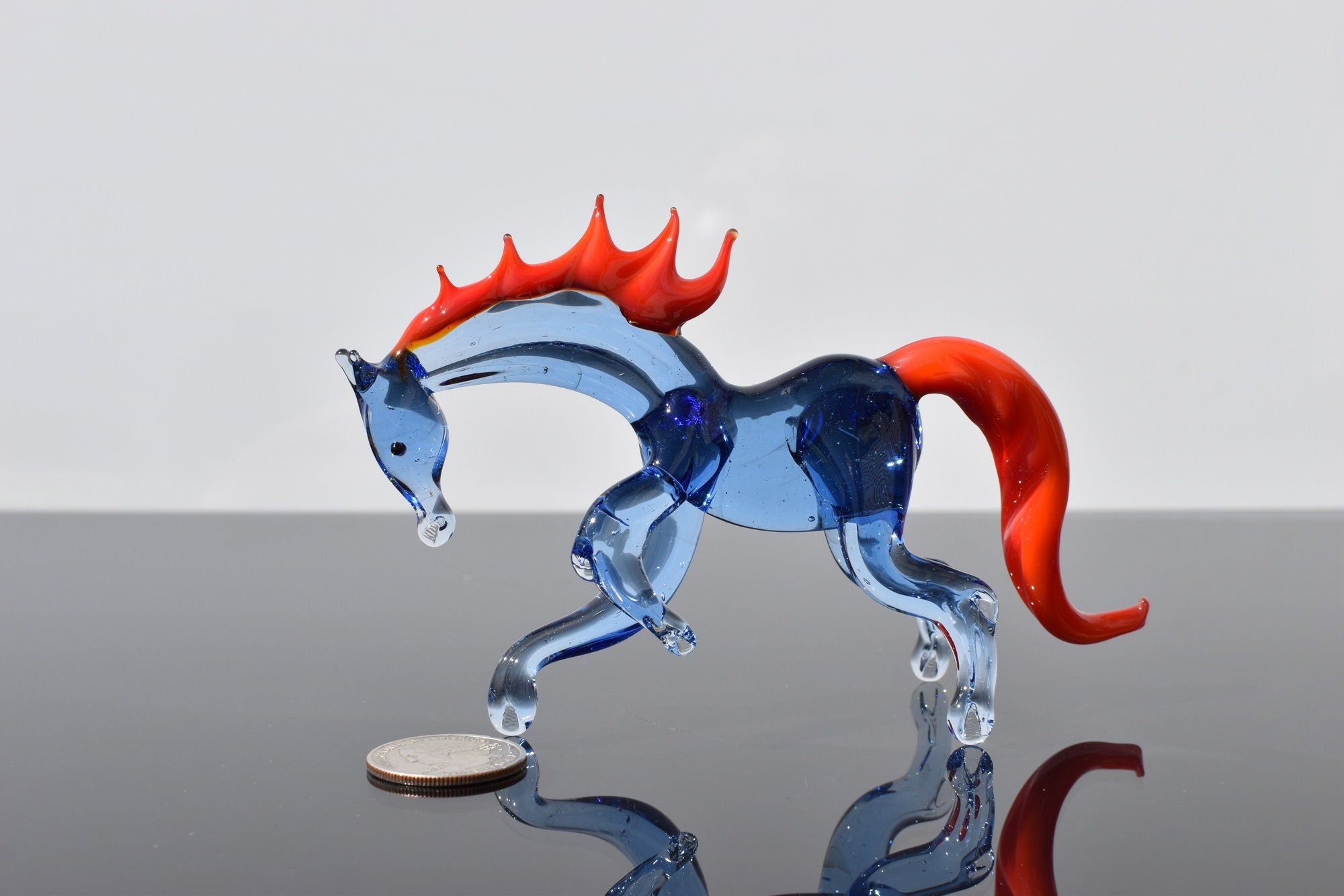 Handmade Blue Glass Horse Figurine: Whimsical Art Glass Sculpture