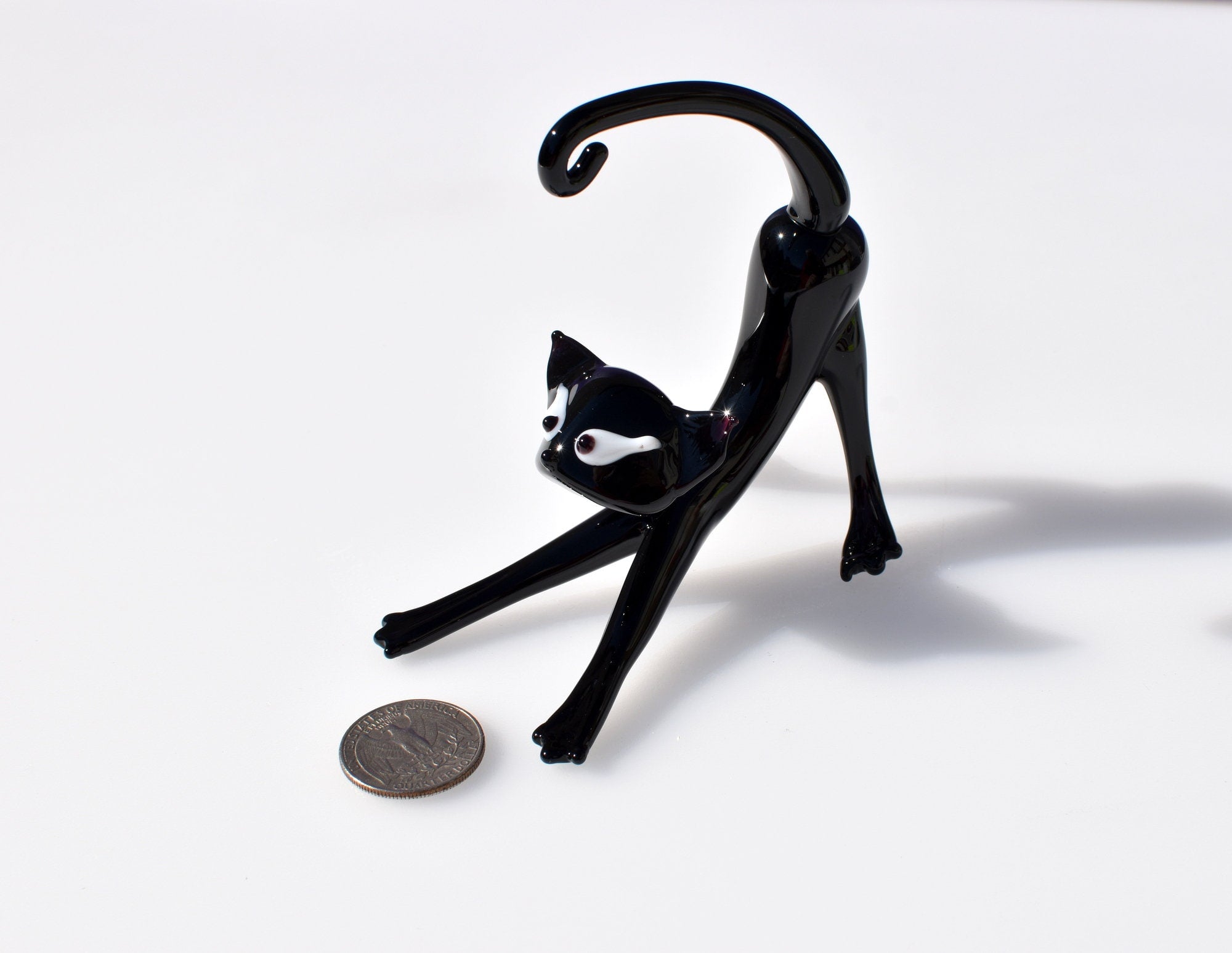 Black Glass Cat Figurine – Handcrafted Whimsical Art Sculpture