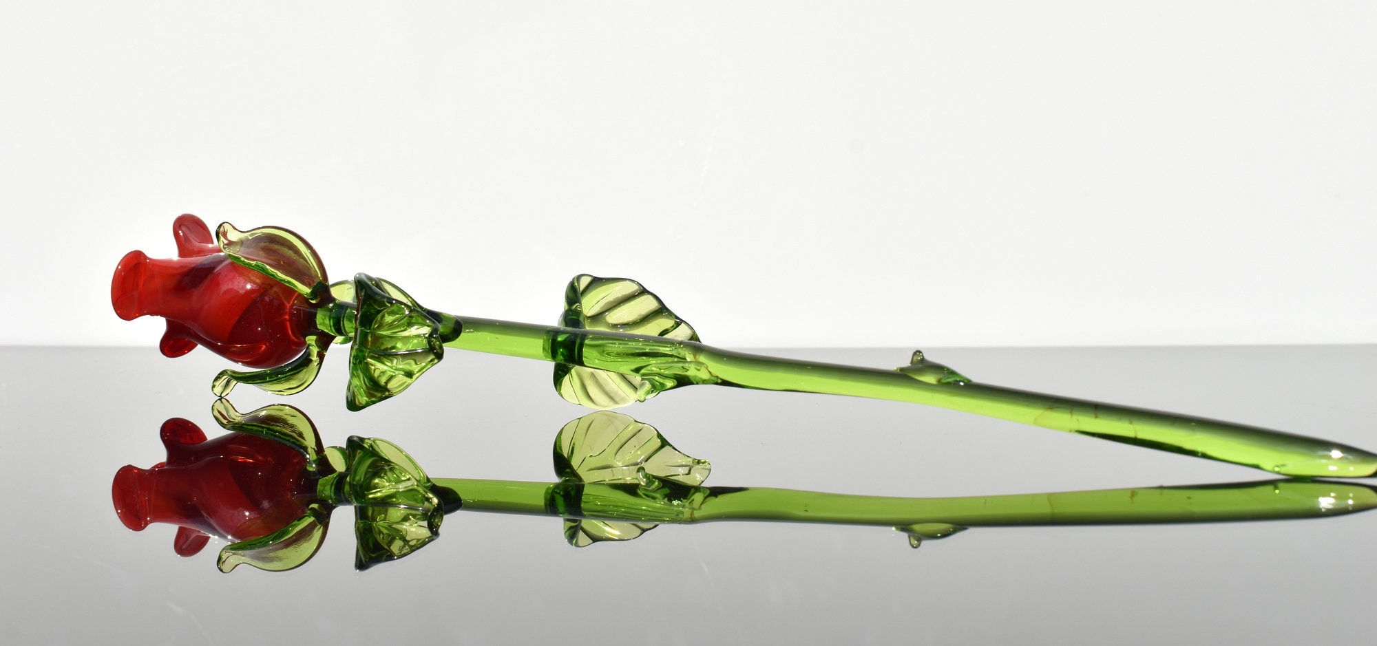 Red Glass Rose Flower – Hand Blown Art Sculpture – 13” Long Stem Collectible Gift – Single Flower or Bouquet