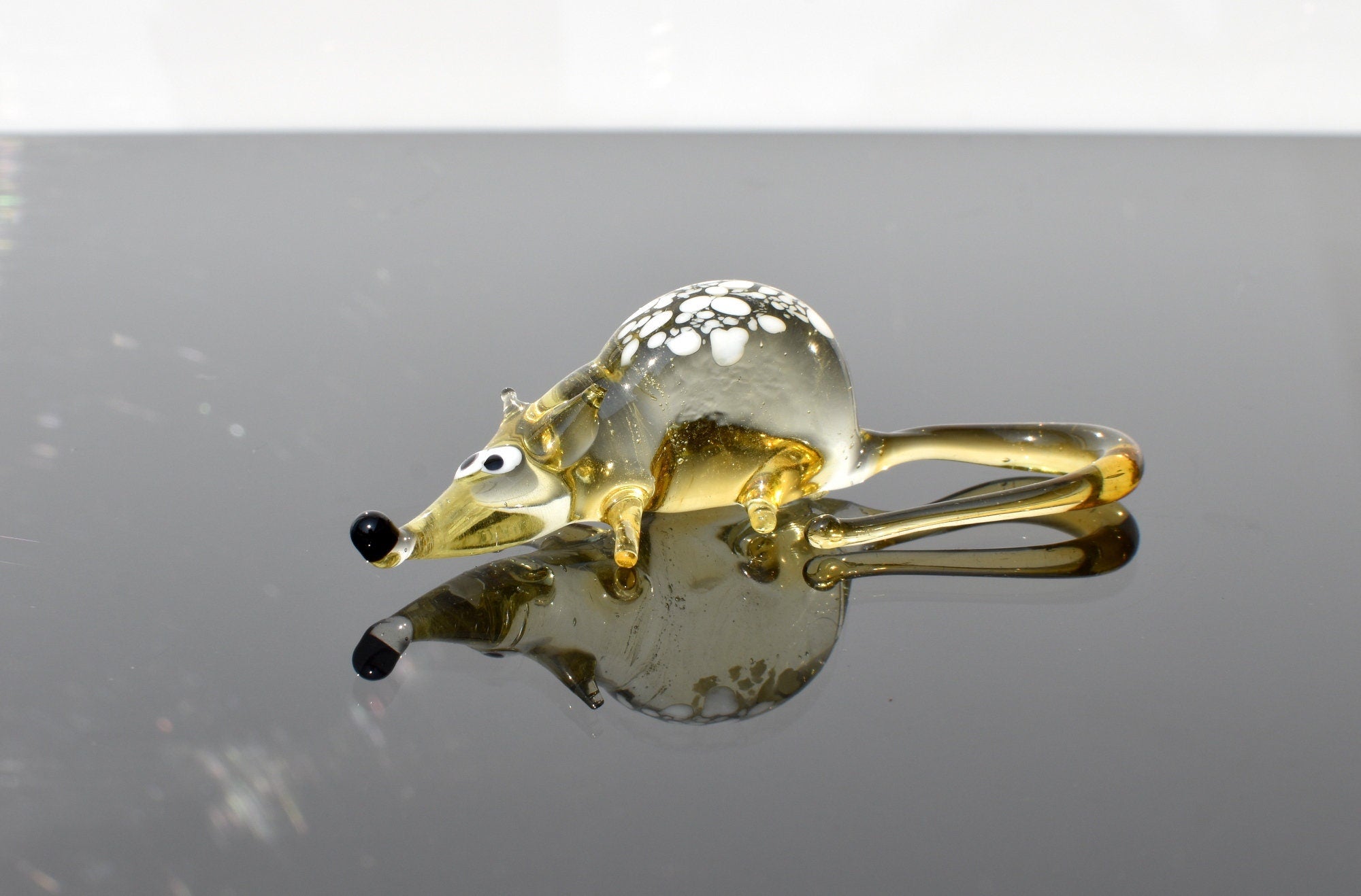 Cute glass tiny rat, whimsical, Lamp work miniature character from Glass Menagerie, Unique gift.