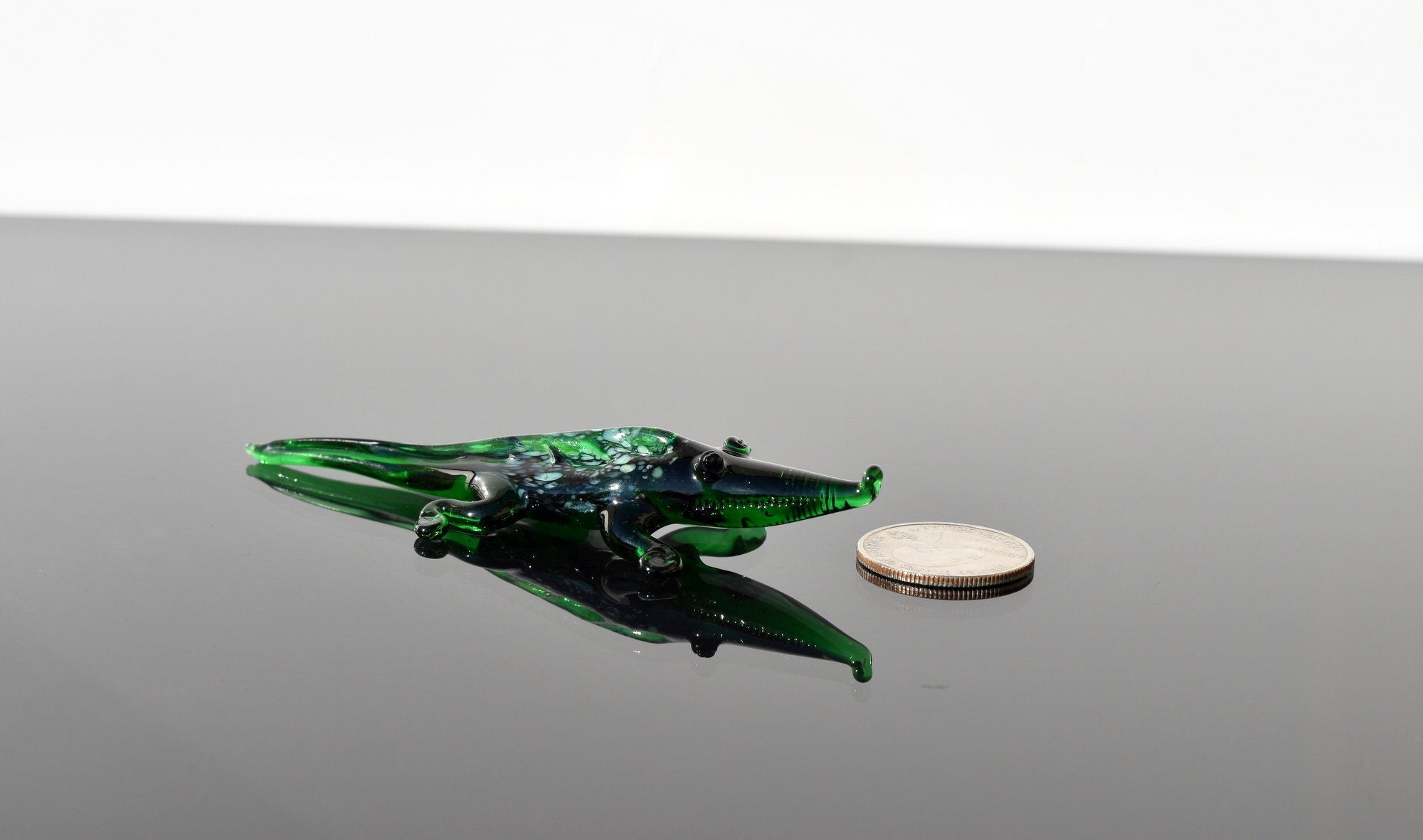 Alligator, Crocodile, Glass Sculpture, Alligator Art, Alligator Decor, Glass Animals, Green Glass Alligator, Blown Glass, Art Figure