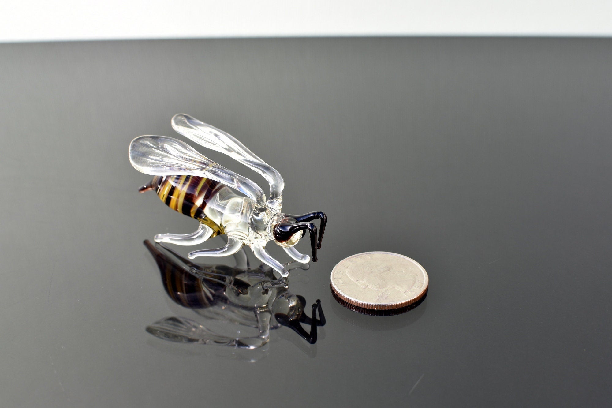 Handmade Glass Bee Figurine: Whimsical Art Glass Sculpture