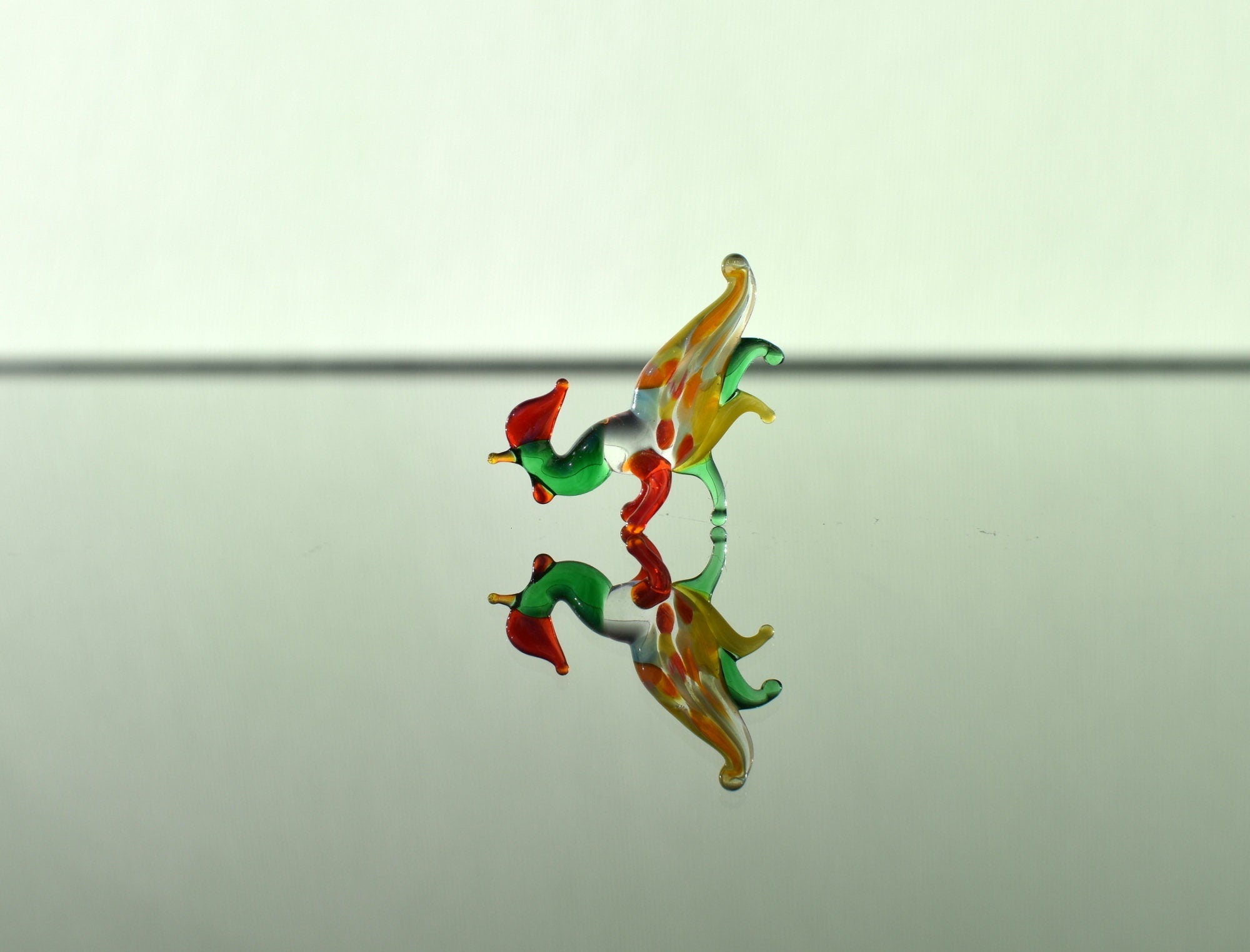 Lampwork Glass Rooster Miniature: Whimsical Colorful Figurine