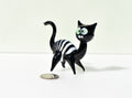 Whimsical Black Halloween Glass Cat Figurine: Hand-Blown Art Glass, Green Eyes