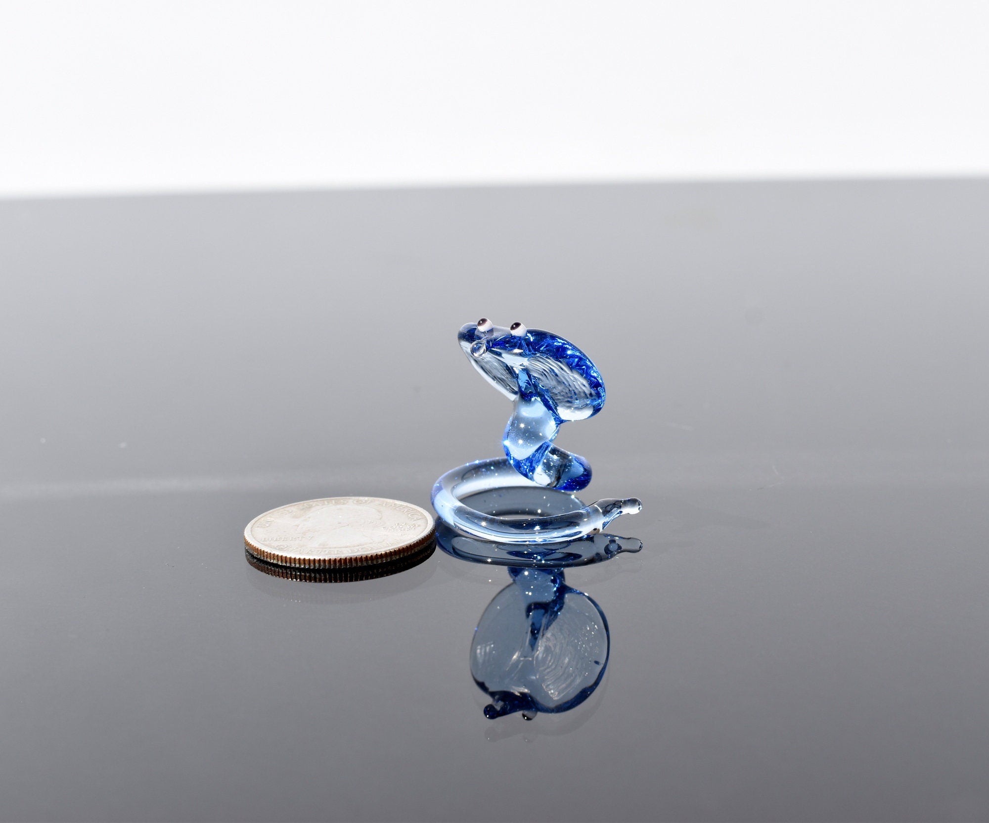 Lampwork Glass Cobra Miniature: Blue Glass Menagerie Figurine