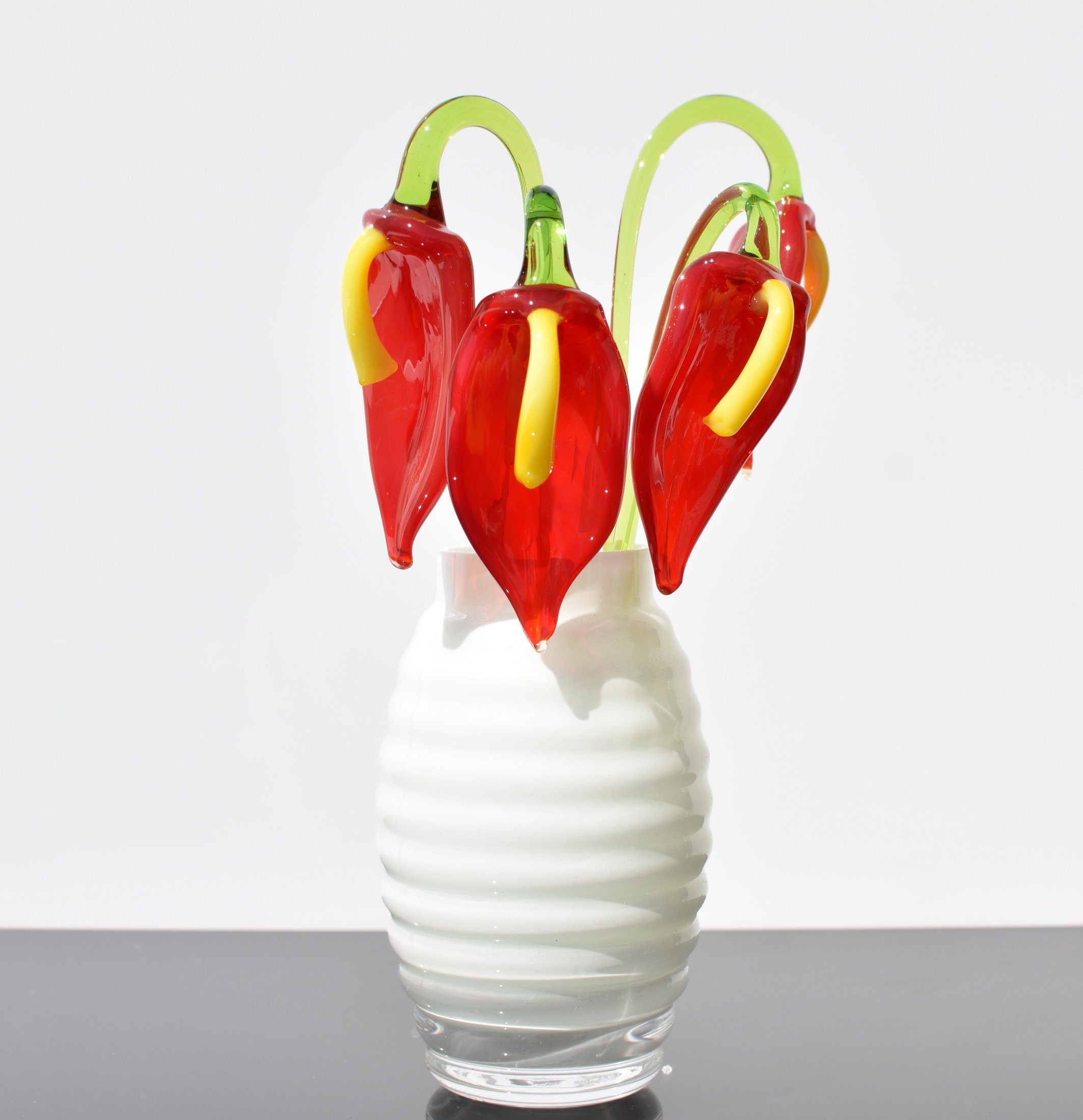 Handmade Glass Anthurium Flower: Red & Yellow Flame-Worked Sculpture