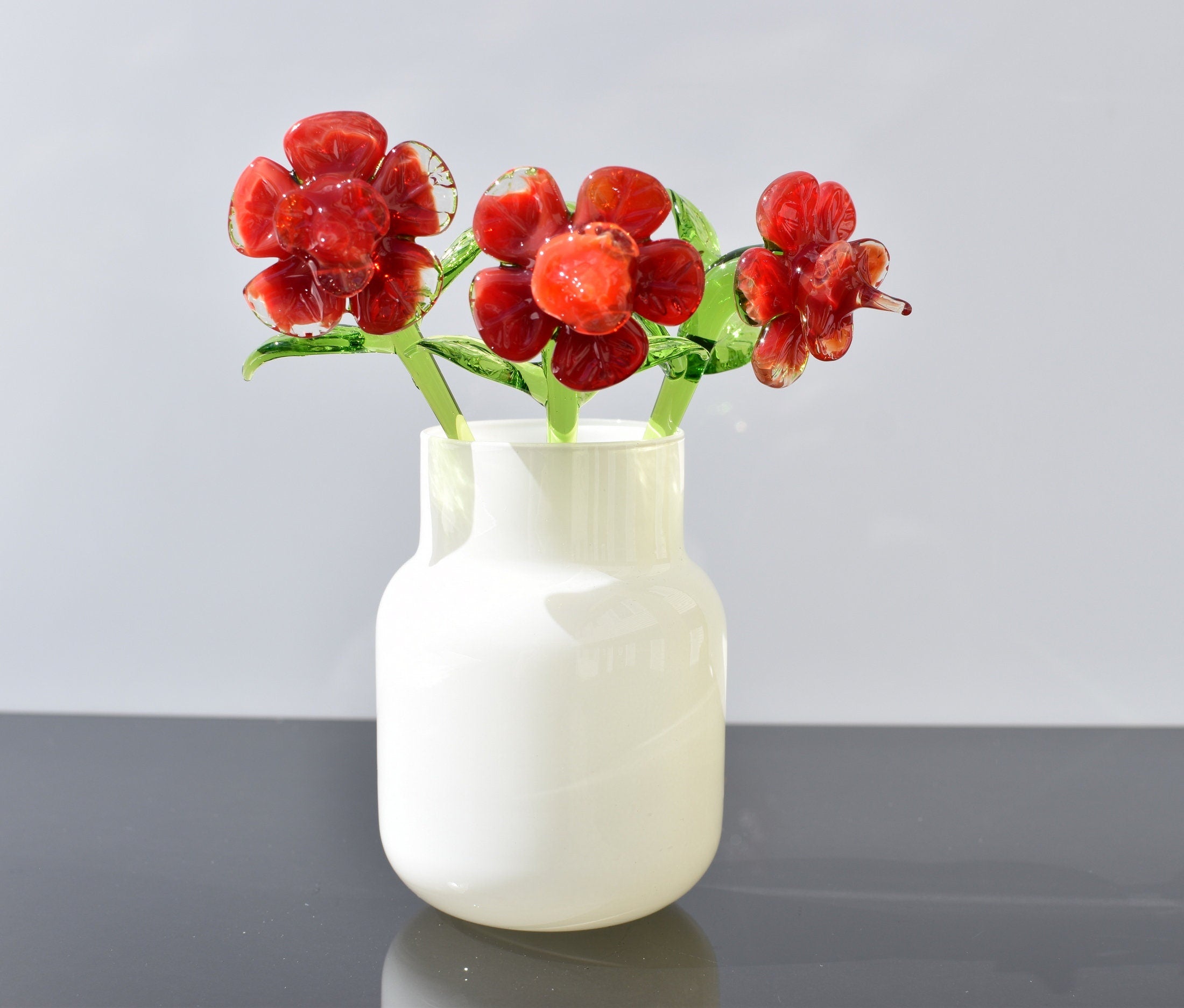 Handmade Red Glass Flower: Collectible Flamework Sculpture, 7 Inch