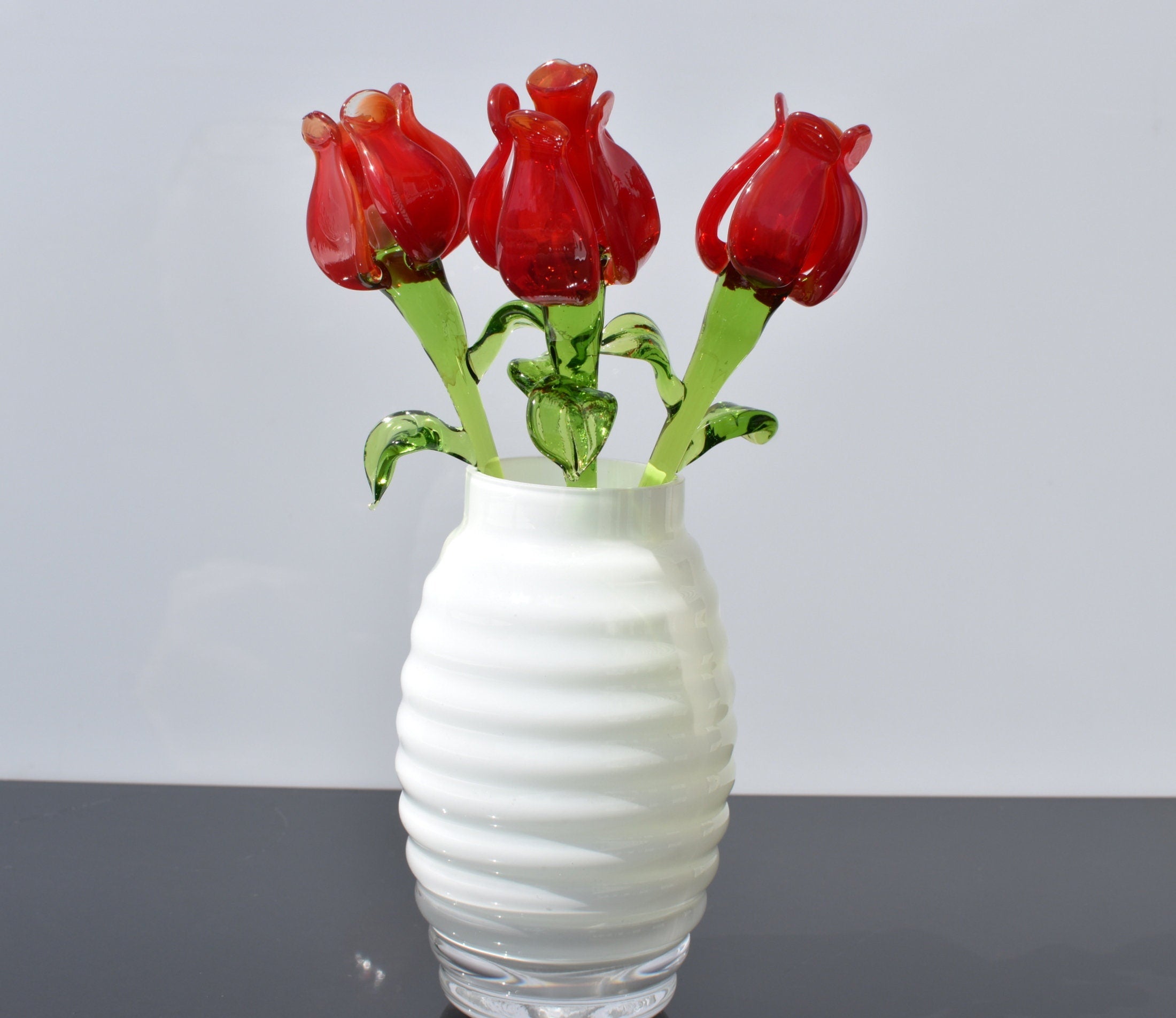 Handmade Red Glass Flower: Collectible Flame-Worked Sculpture