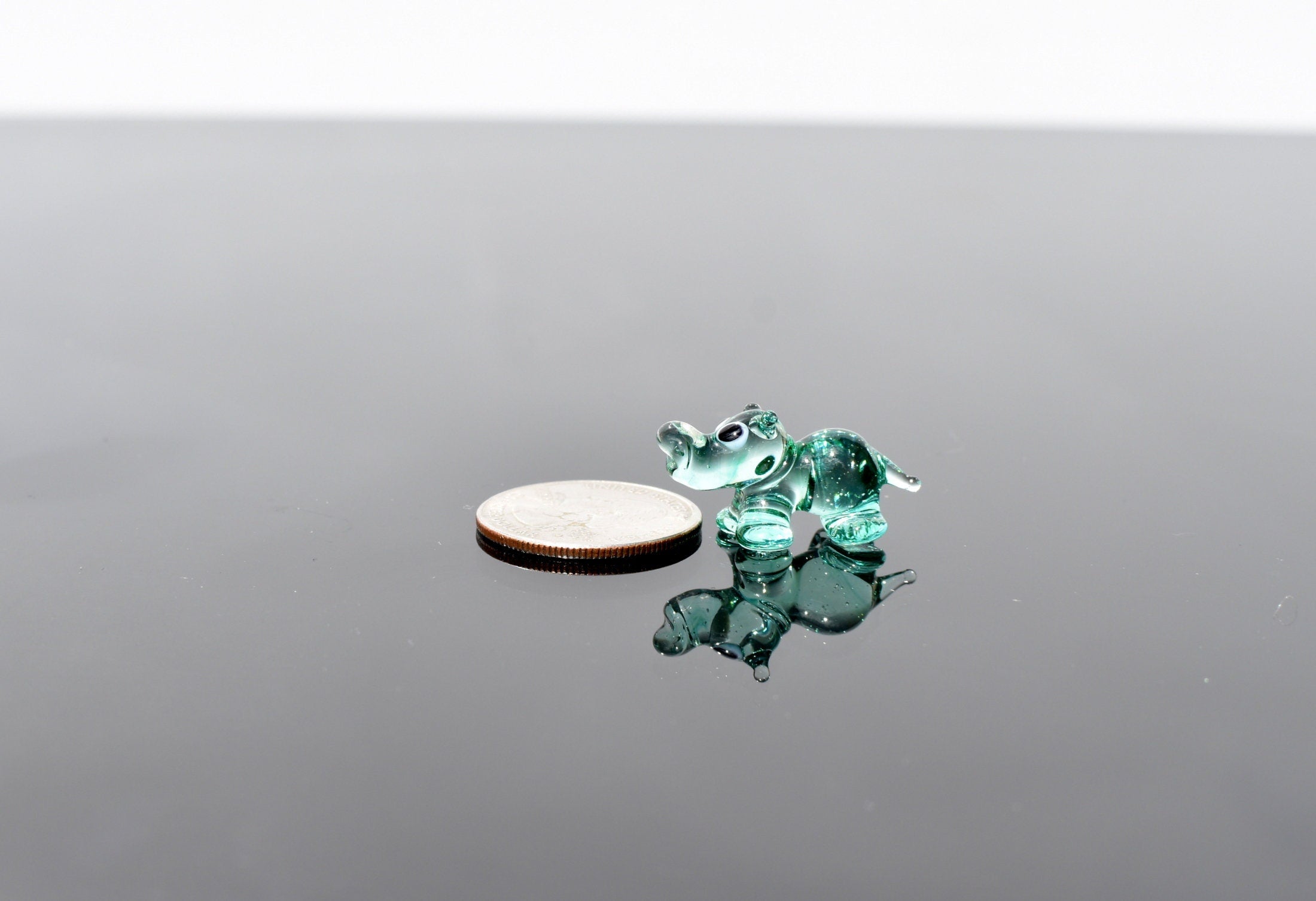 World's smallest turquoise glass Hippopotamus, whimsical, Lamp work miniature Hippo character, Unique gift.