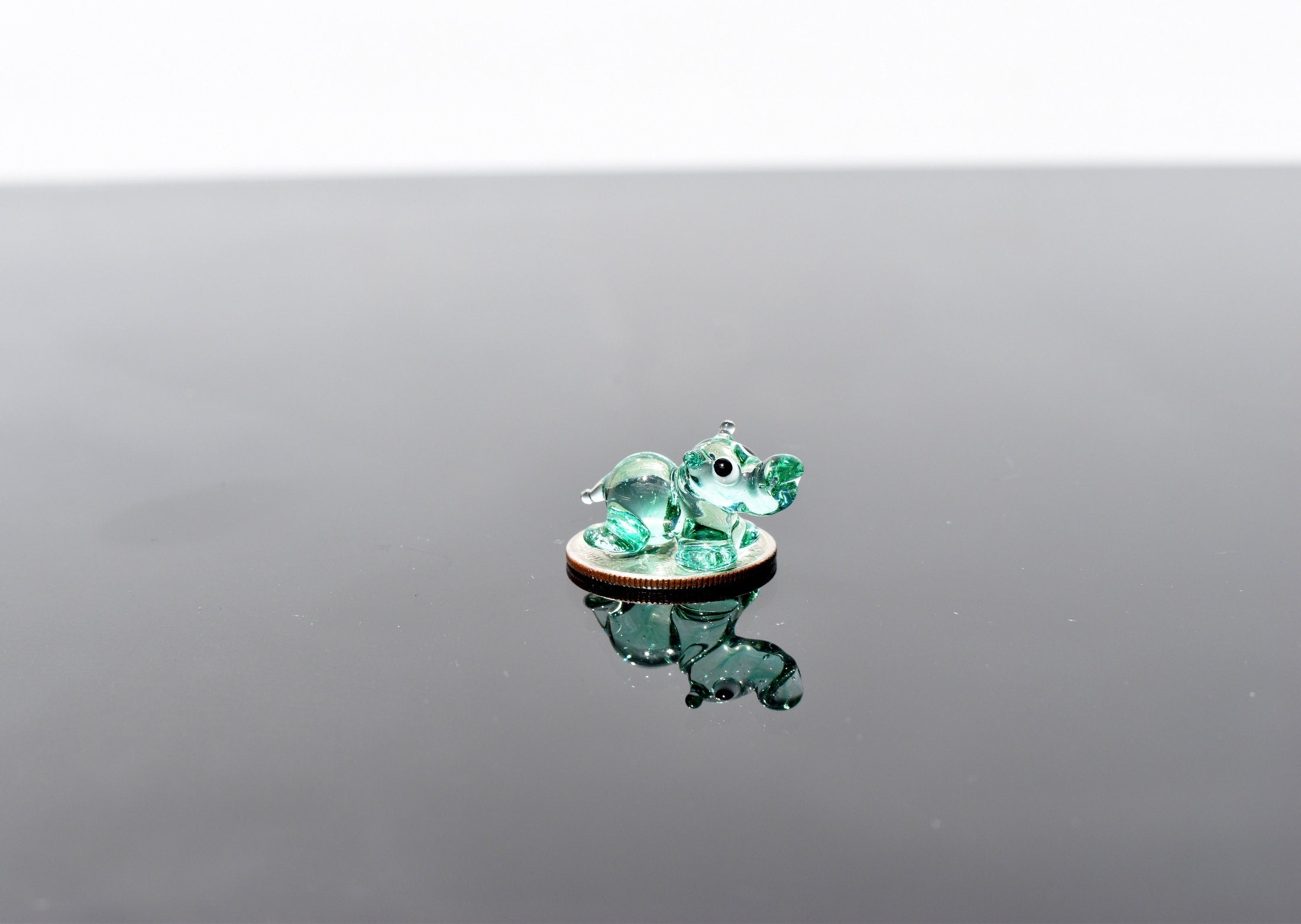 World's smallest turquoise glass Hippopotamus, whimsical, Lamp work miniature Hippo character, Unique gift.