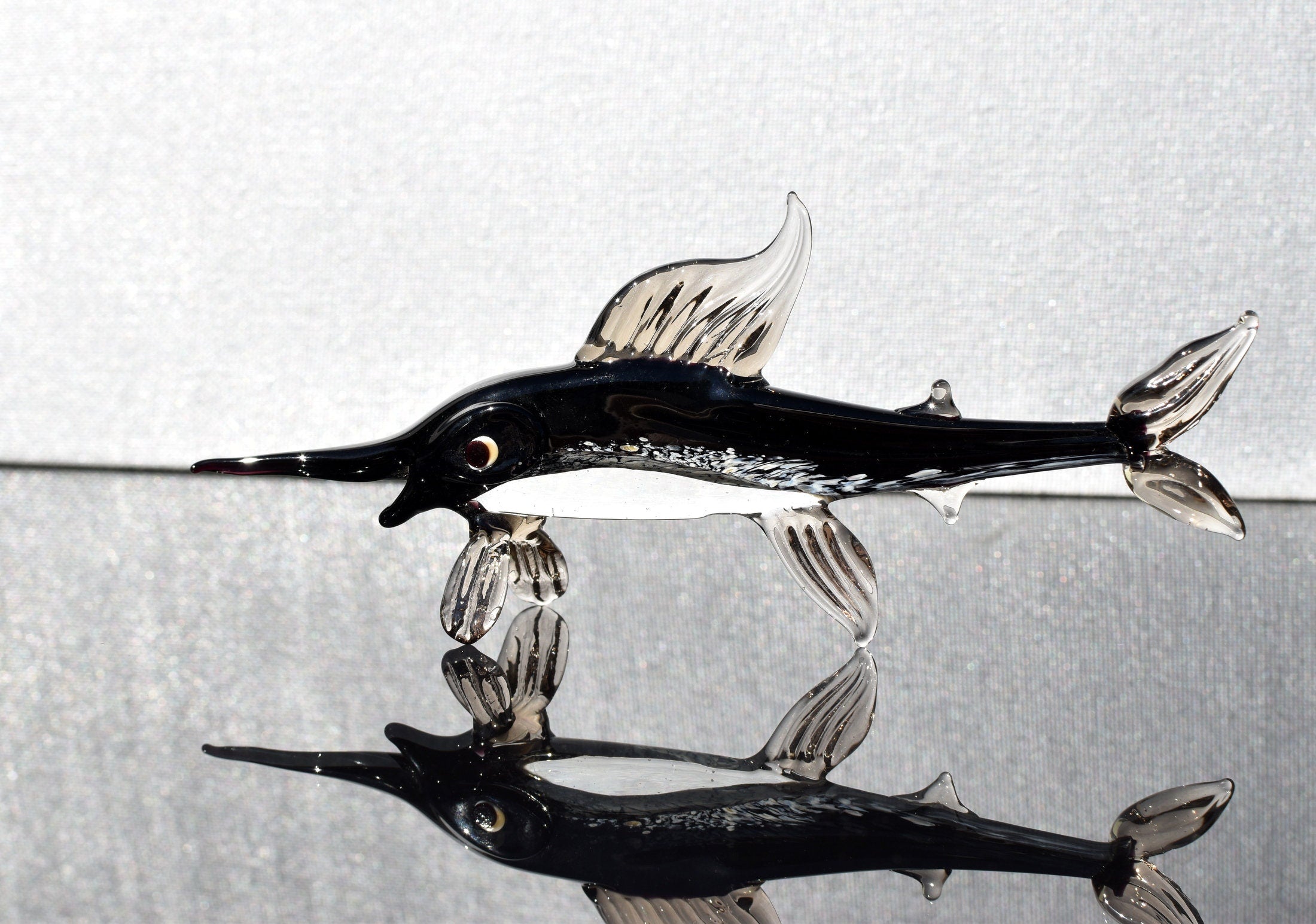 Handmade Glass Marlin Figurine: Collectible Art Glass Fish, 6 Inch