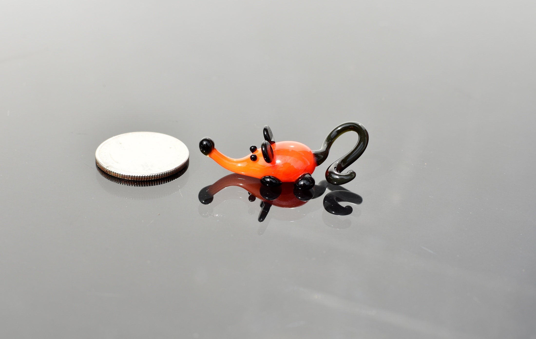 Orange Glass Mouse: Whimsical Lampwork Miniature Figurine