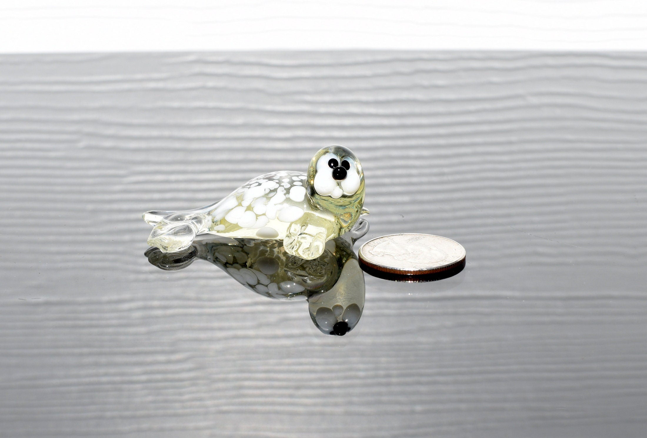 Handmade Glass Baby Seal Figurine: Lemonade Color, Whimsical Sculpture