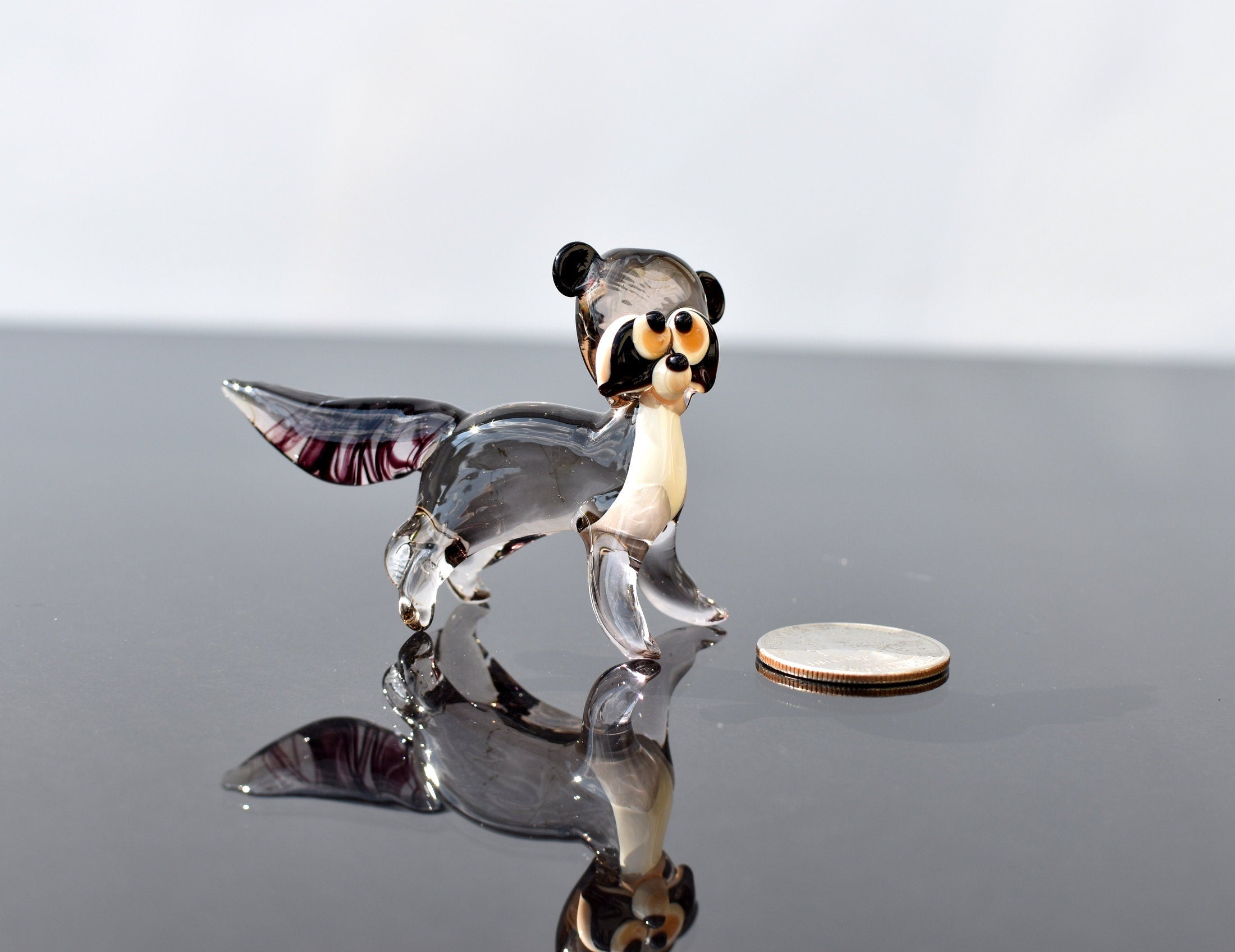 Handmade Glass Raccoon Figurine: Whimsical Animal Sculpture