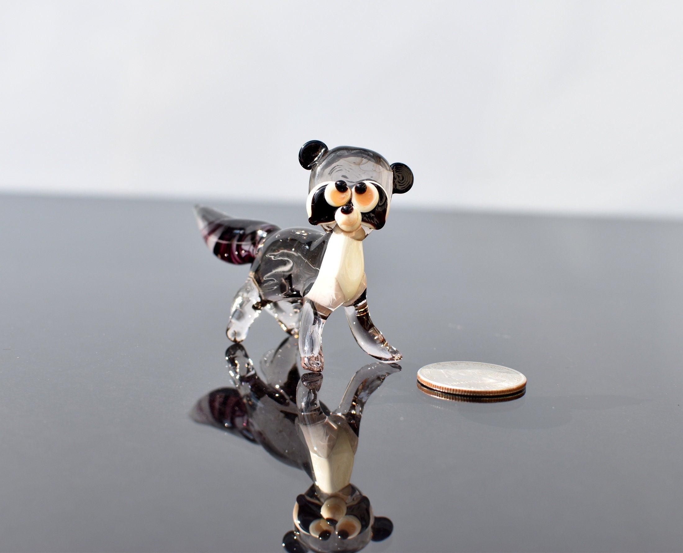 Handmade Glass Raccoon Figurine: Whimsical Animal Sculpture