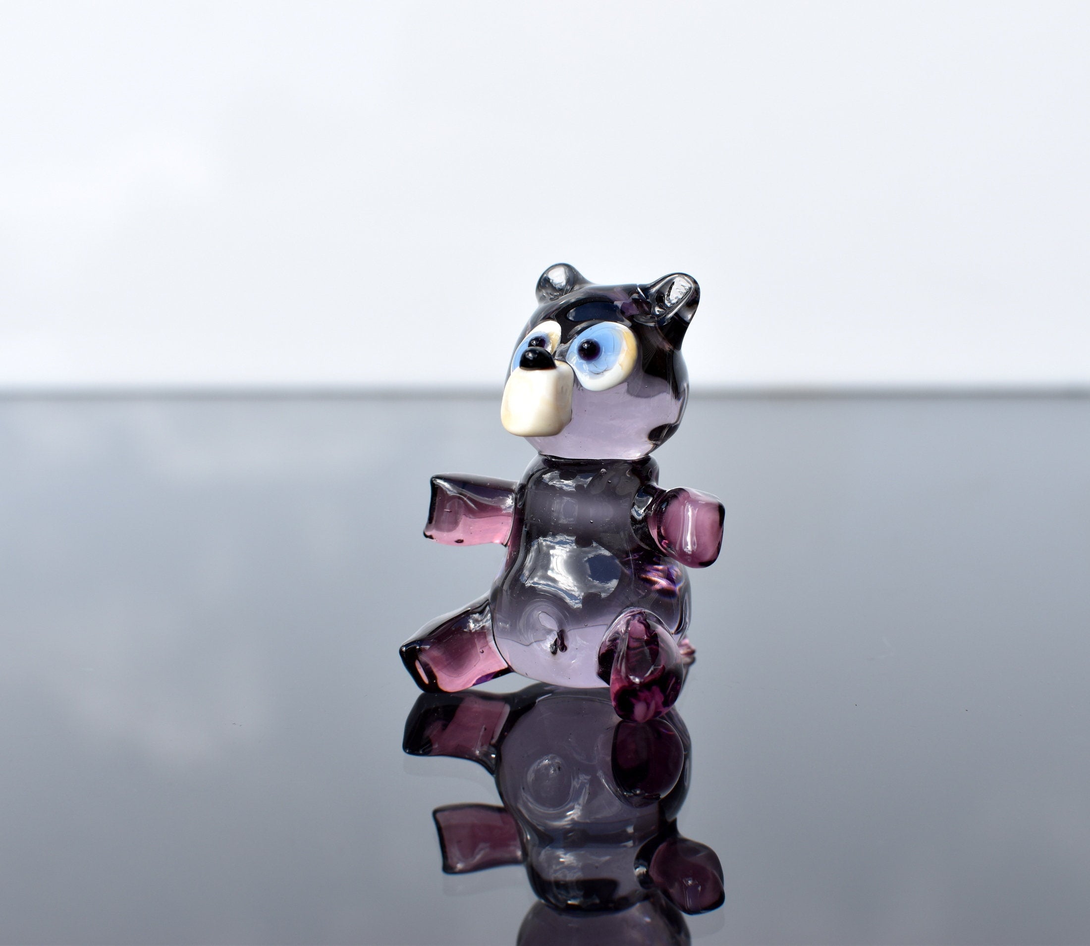 Purple Glass Teddy Bear Figurine: Handmade Flame Worked Sculpture
