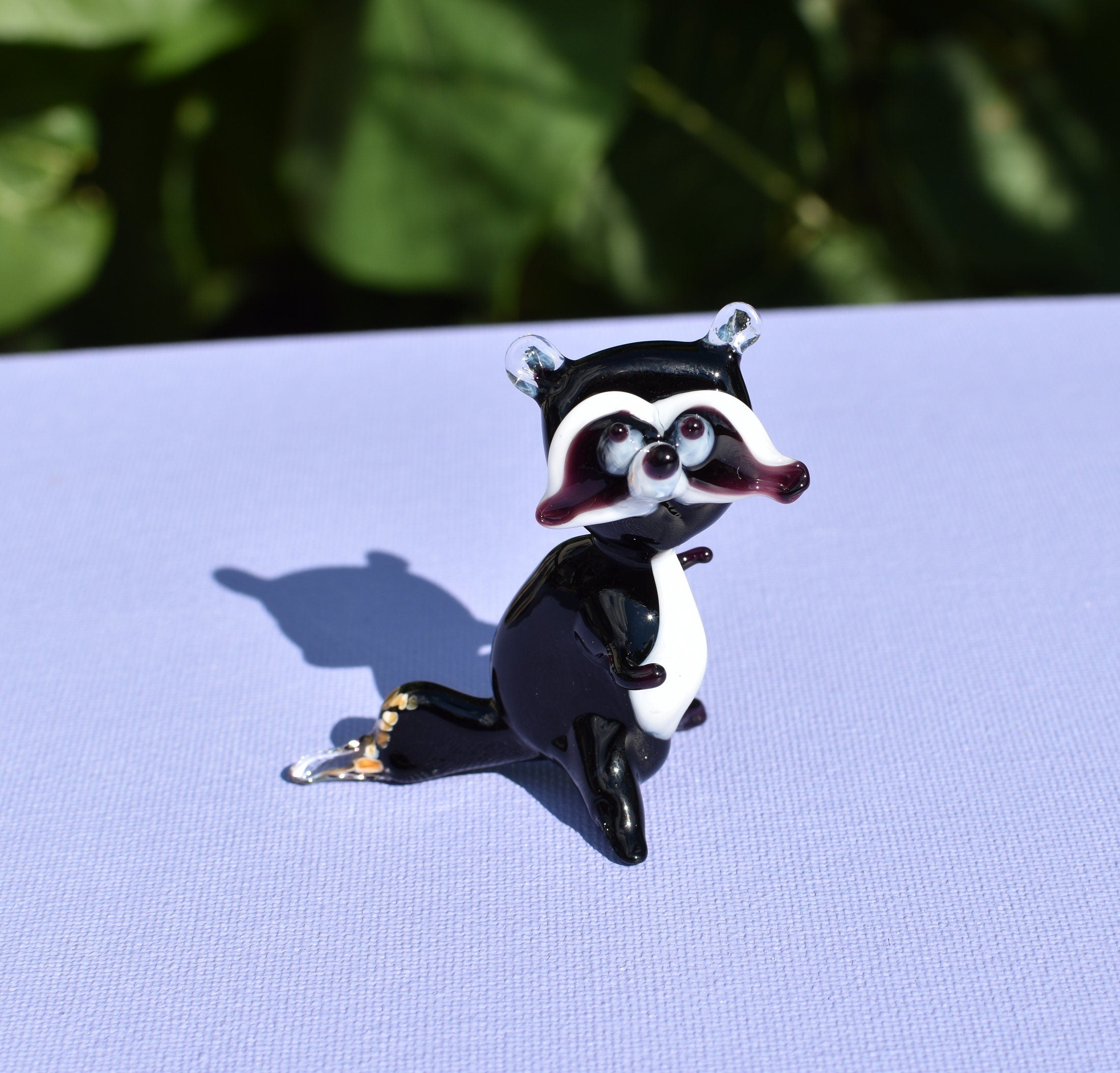 Handmade Glass Raccoon Figurine: Whimsical Art Sculpture