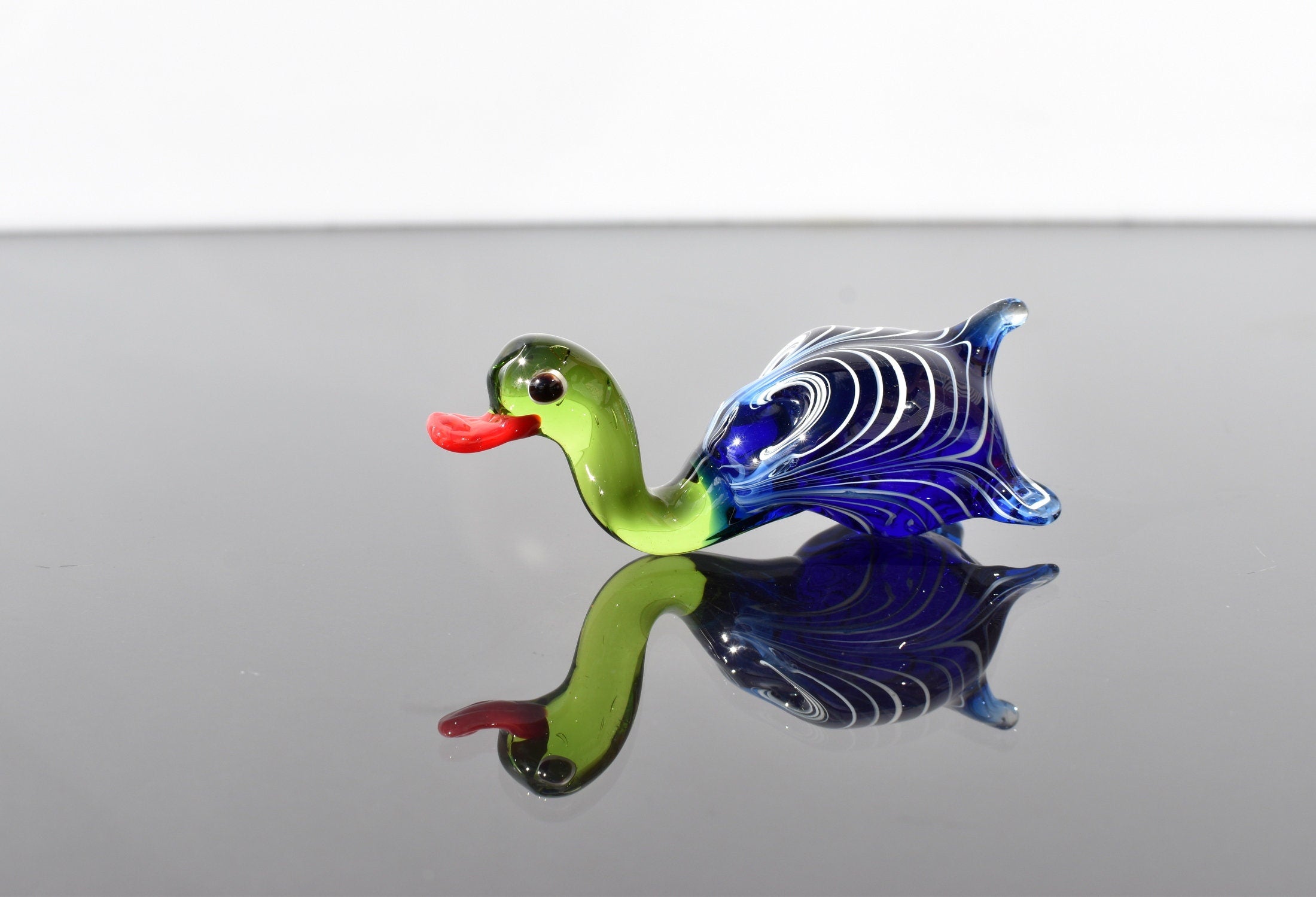 Handmade Glass Mallard Duck Figurine: Whimsical Art Glass Sculpture