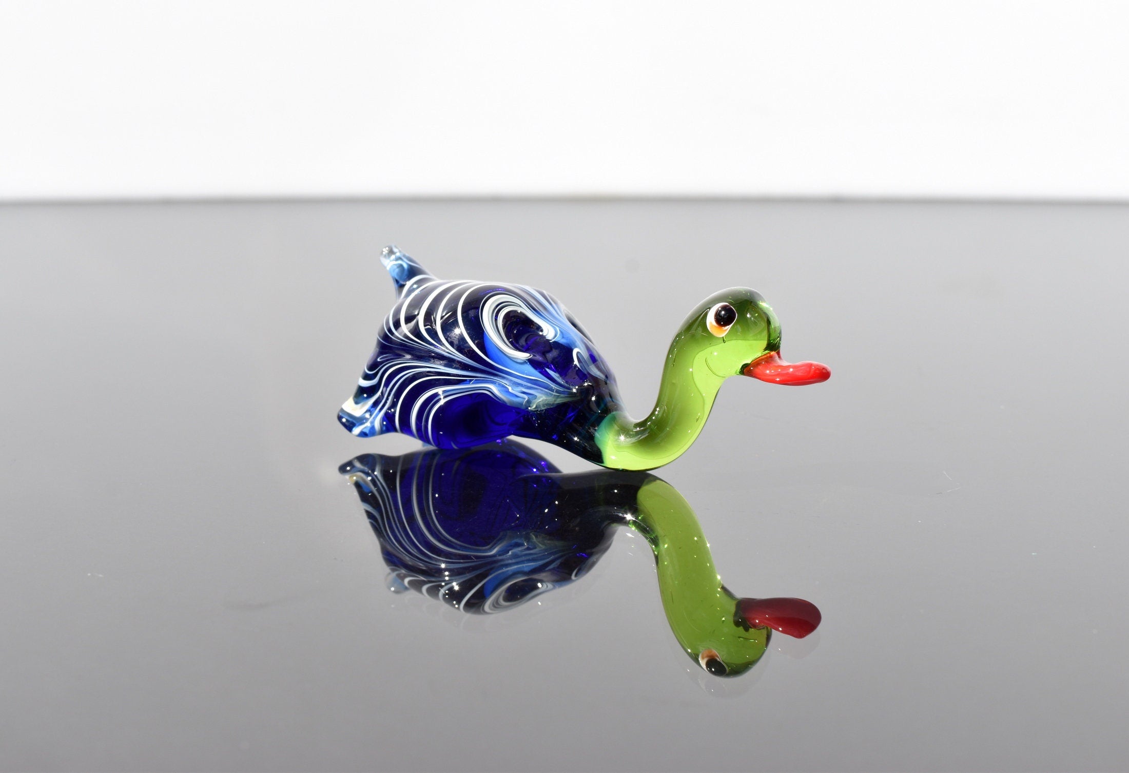 Handmade Glass Mallard Duck Figurine: Whimsical Art Glass Sculpture