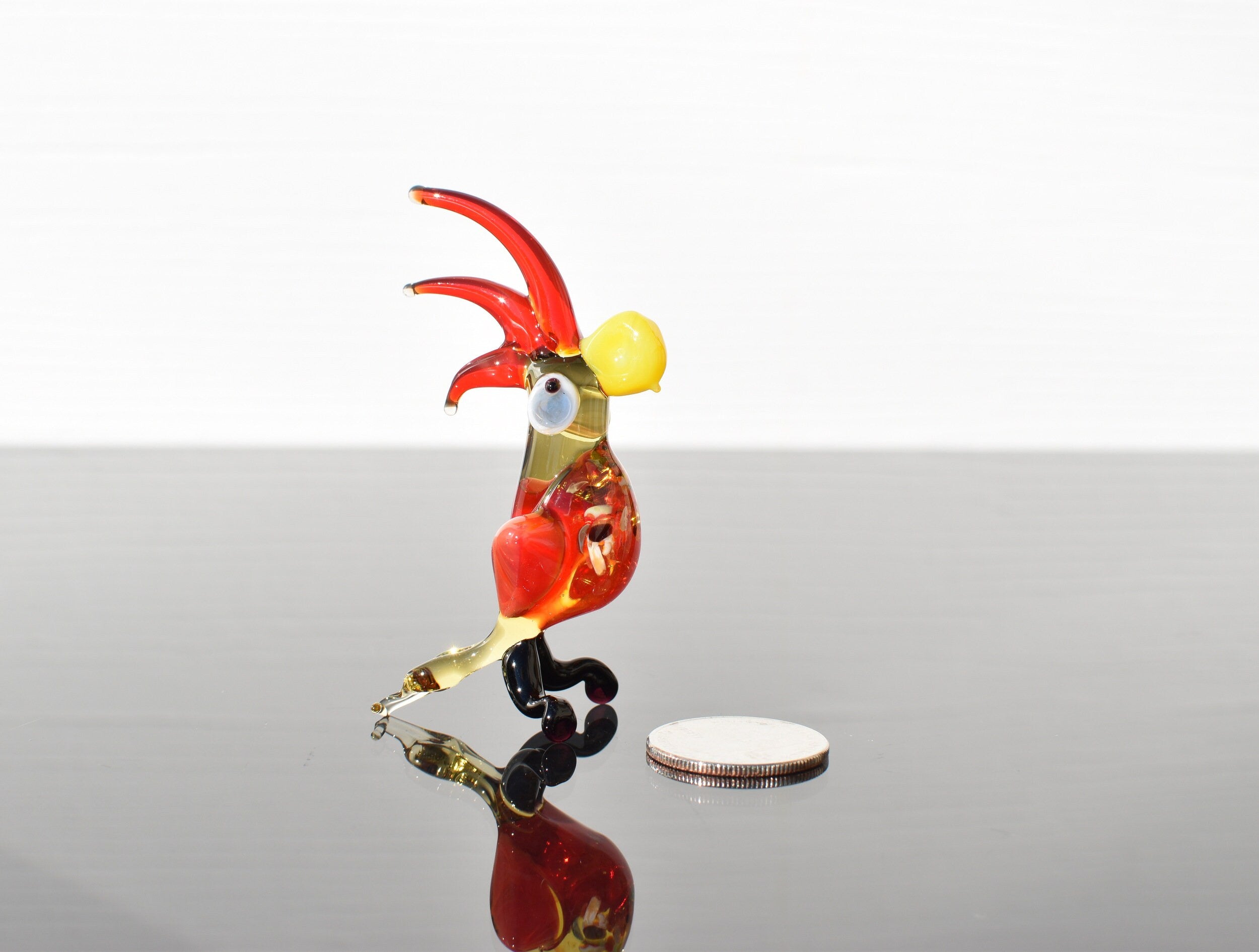 Handmade Glass Parrot Figurine: Whimsical Art Glass Sculpture