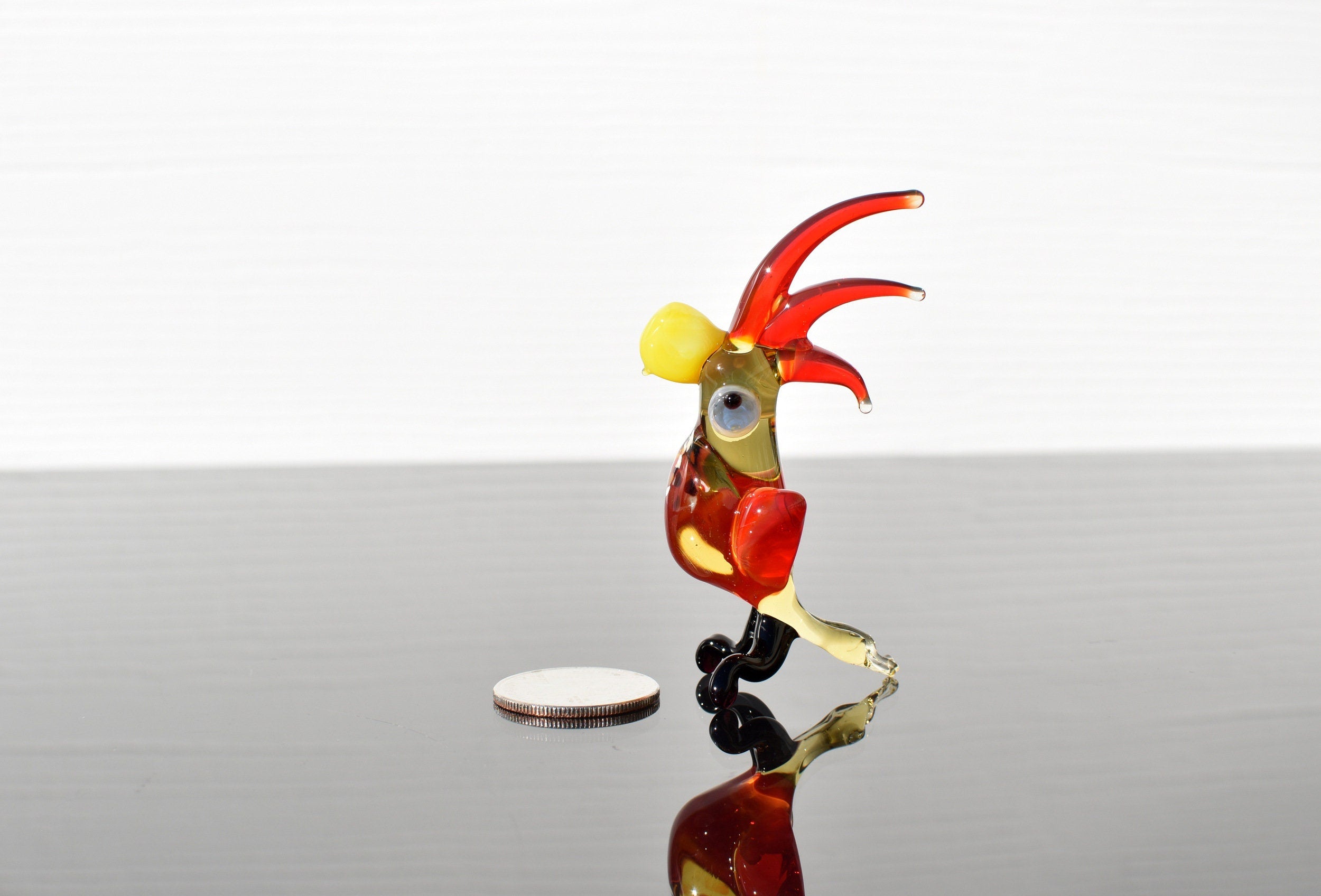 Handmade Glass Parrot Figurine: Whimsical Art Glass Sculpture