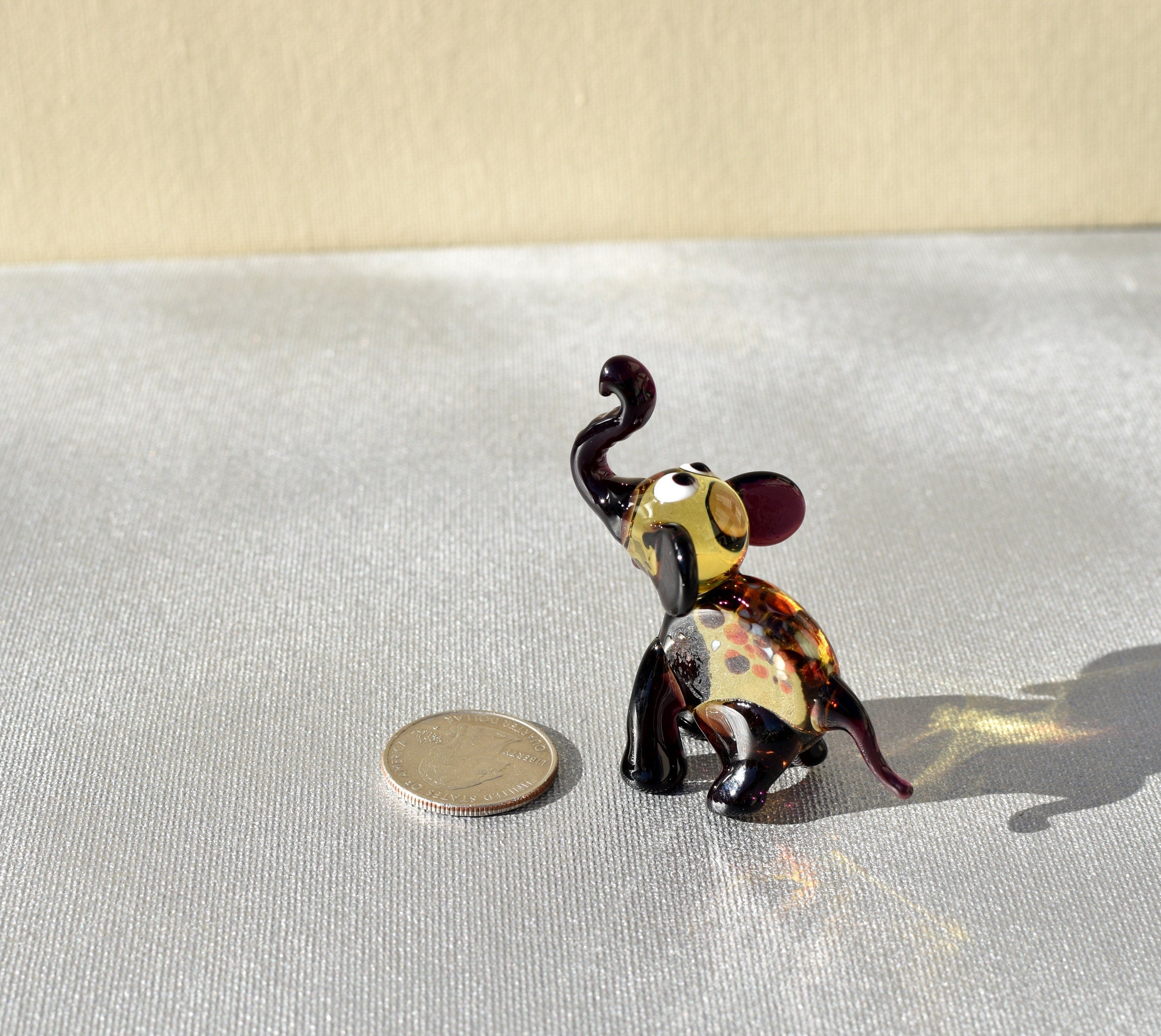 Handmade Purple Glass Elephant Figurine: Whimsical Art Glass Sculpture