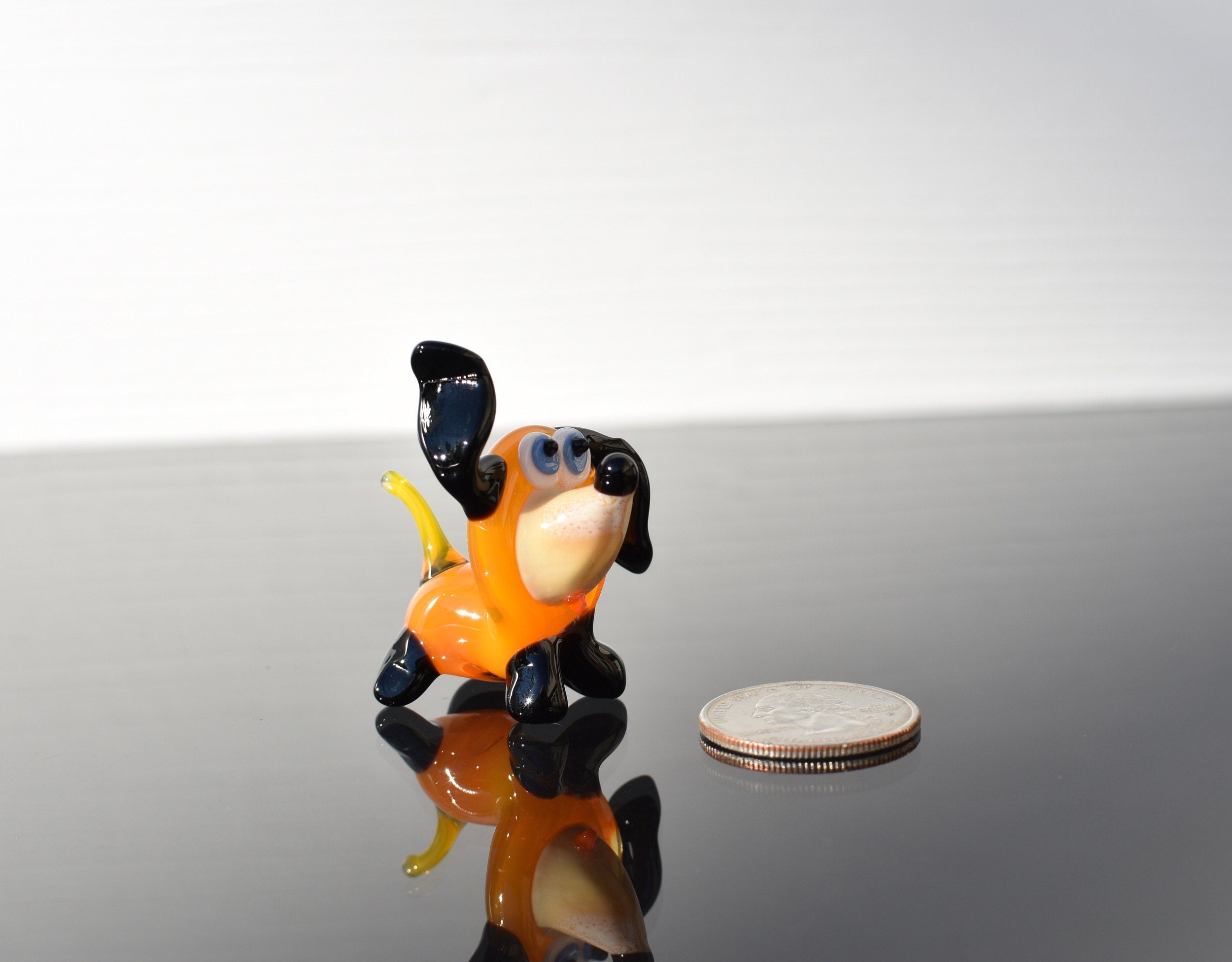 Handmade Orange Glass Dog Figurine: Whimsical Art Glass Sculpture
