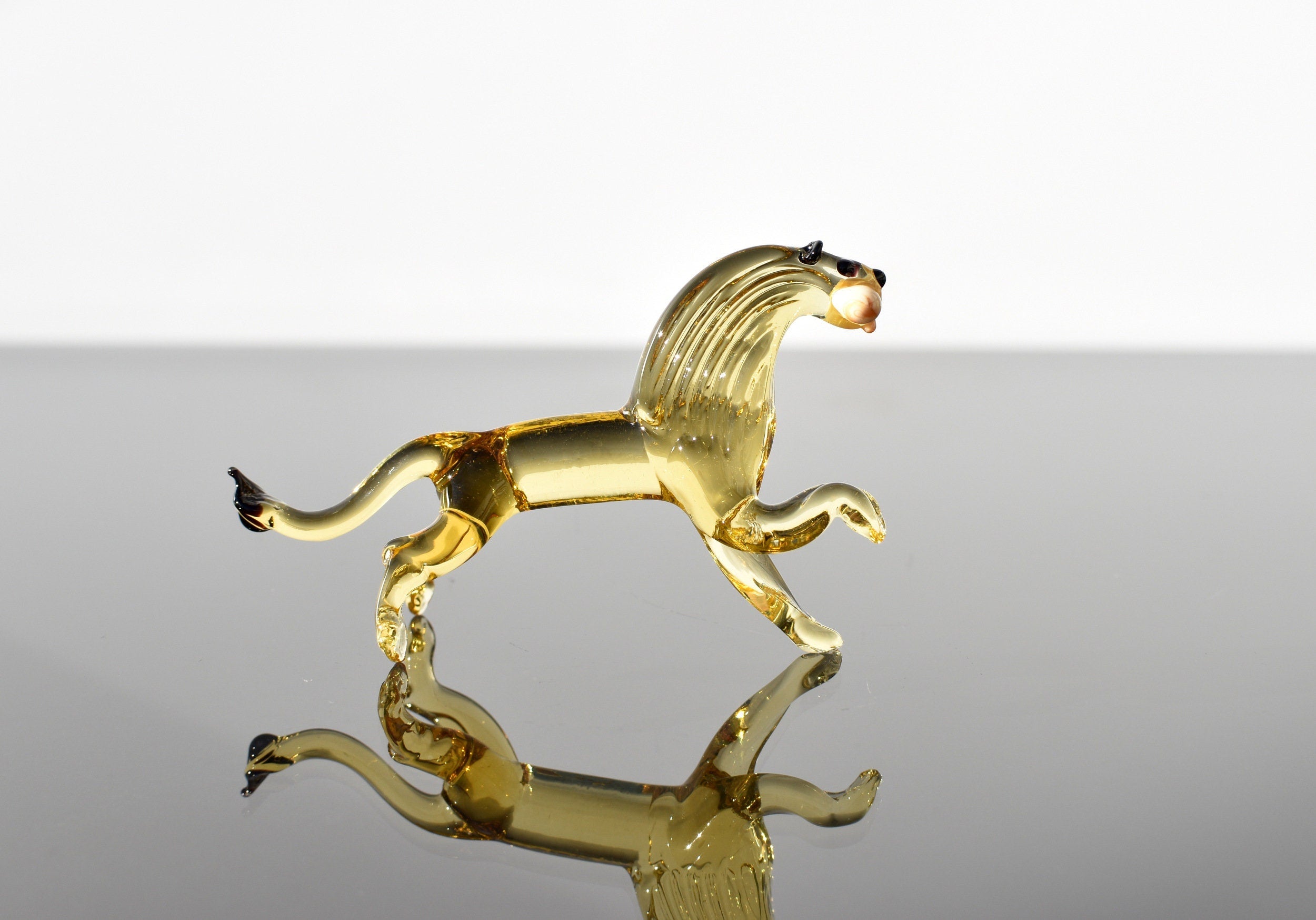 Handmade Glass Lion Figurine: Flame Work Art, Collectible Statue