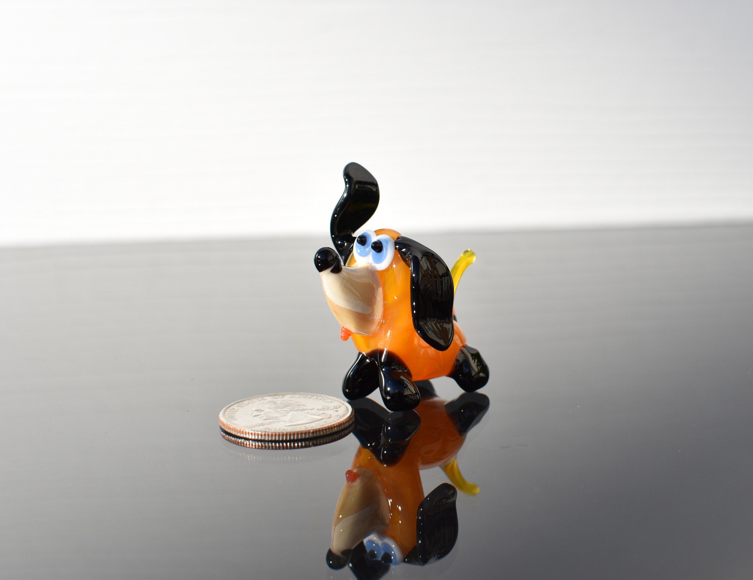 Handmade Orange Glass Dog Figurine: Whimsical Art Glass Sculpture