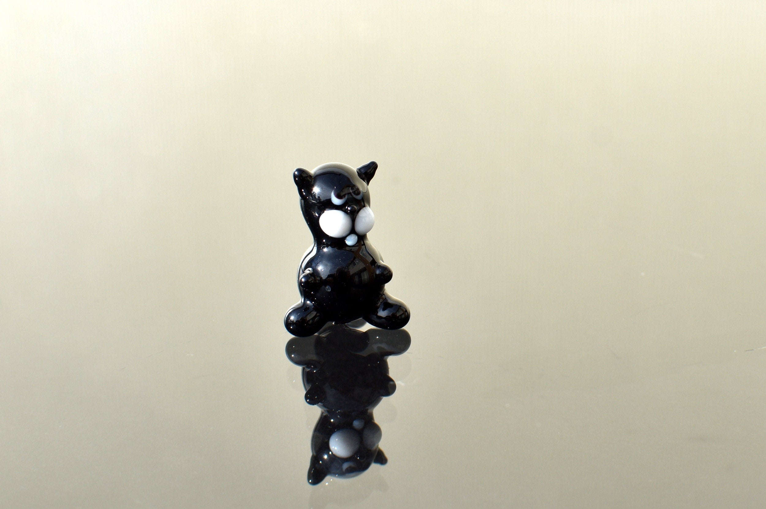 Lampwork Glass Black Cat Miniature, Whimsical Character