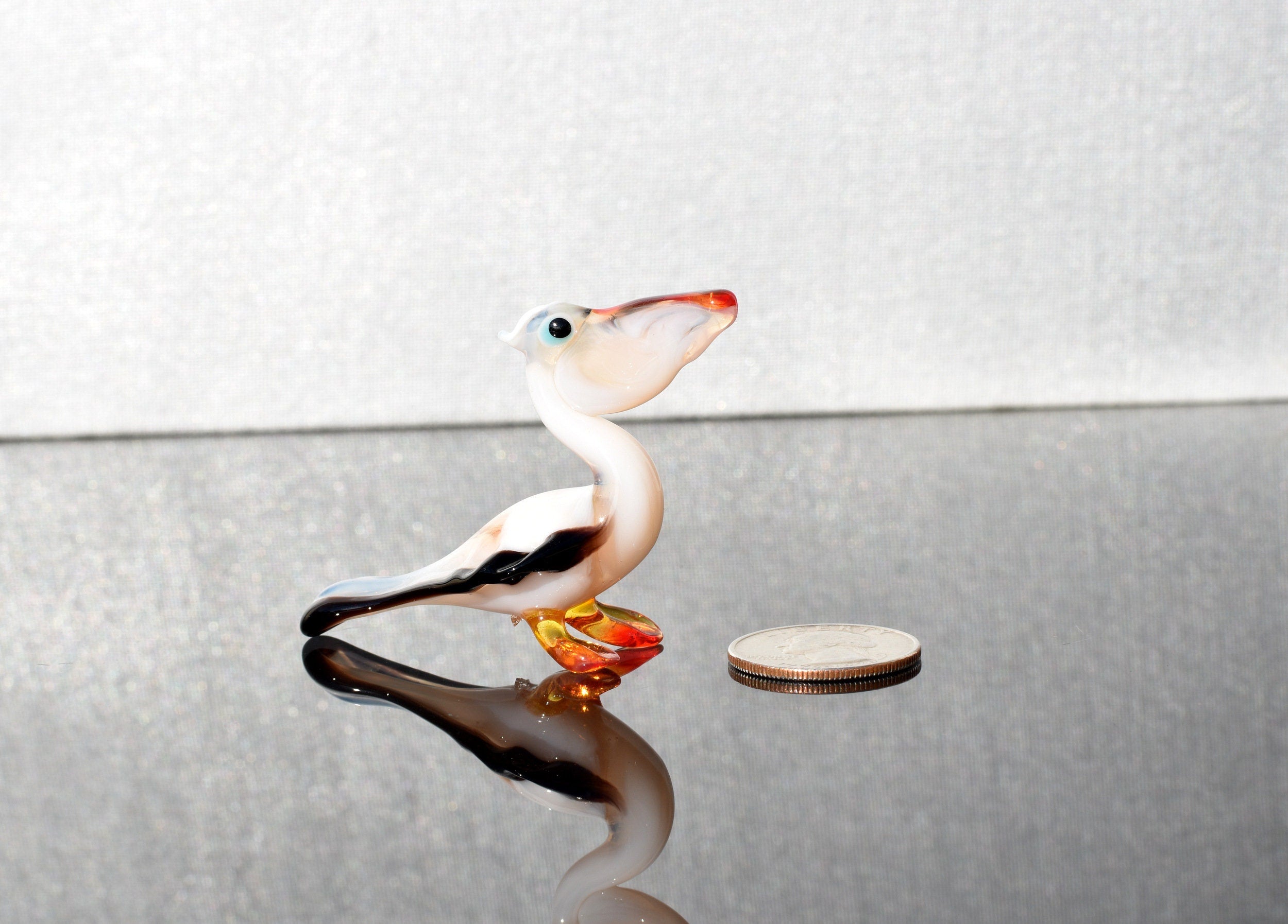 Handmade Glass Pelican Figurine: Whimsical Art Glass Sculpture, 3.5"
