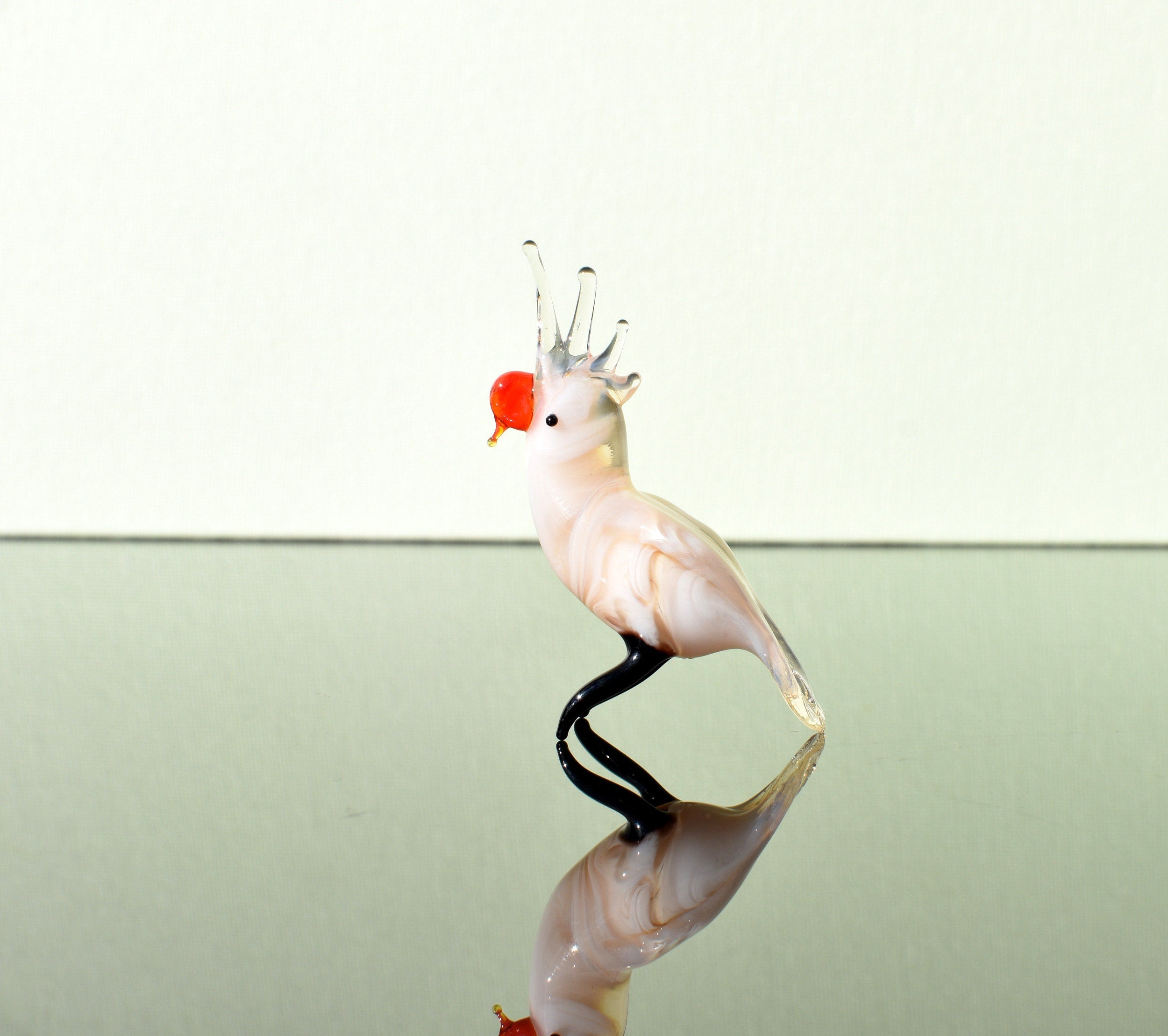 Hand Blown Glass Cockatoo Figurine: Whimsical Parrot Sculpture