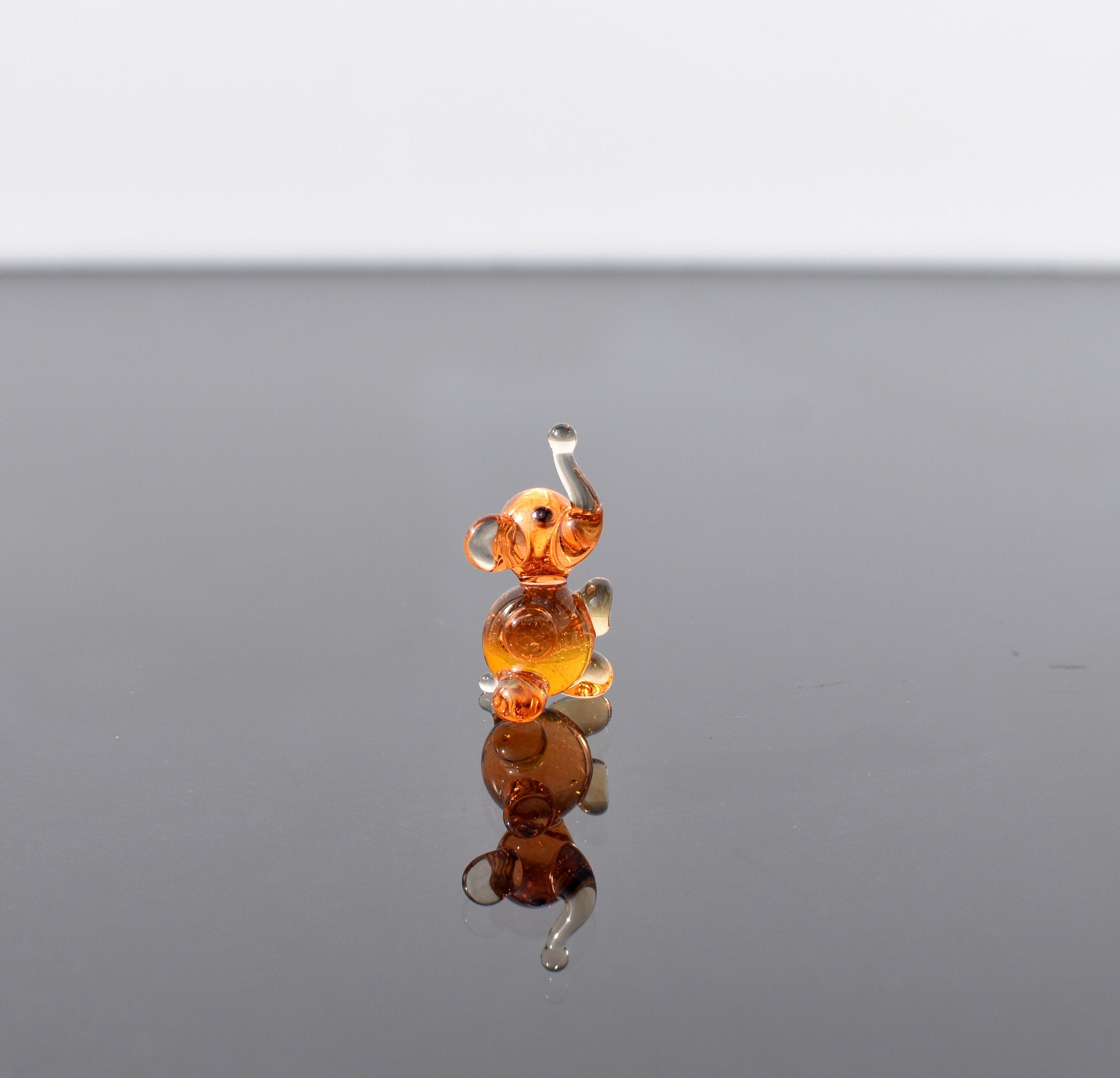 Tiny Honey Glass Elephant: Lampwork Miniature Figurine