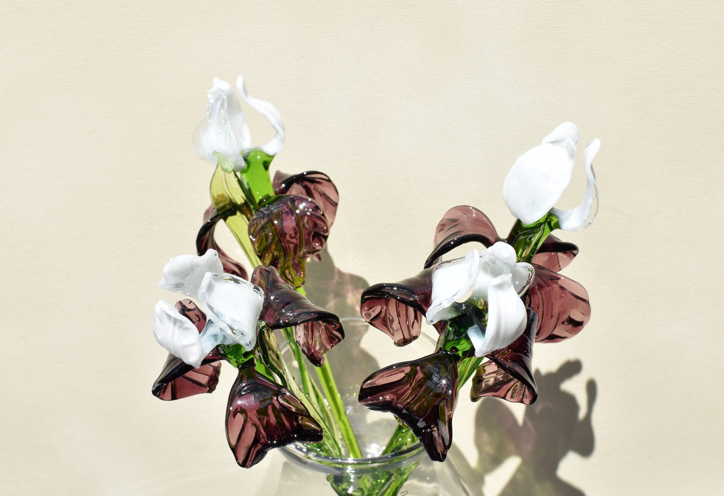 Glass Iris - Glass Flowers Bouquet - Purple Blown Glass Flowers - Handmade Glass Flowers - Christmas Home Decor Gift for Her