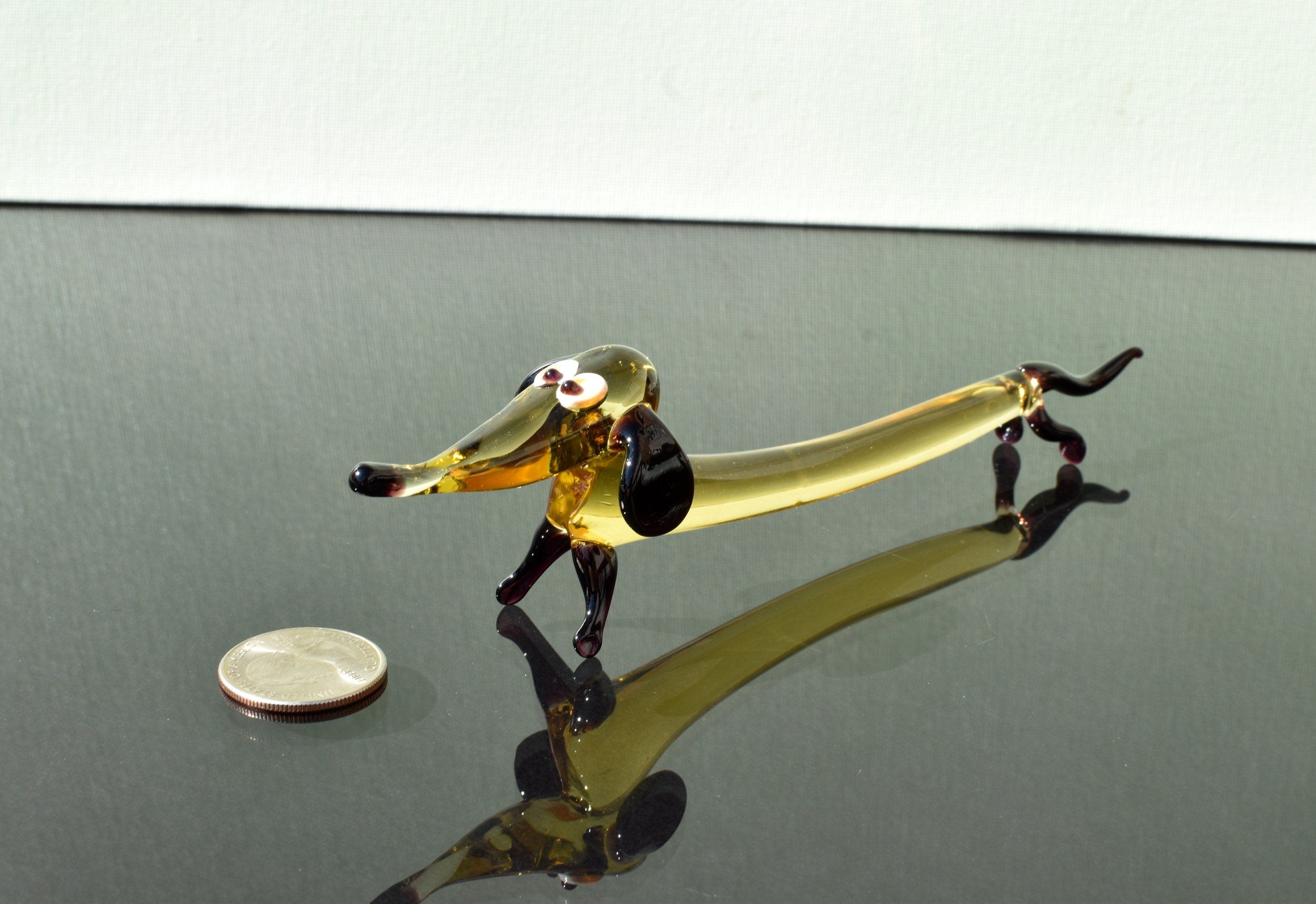 Handmade Glass Dachshund Figurine: Whimsical Art Glass Sculpture