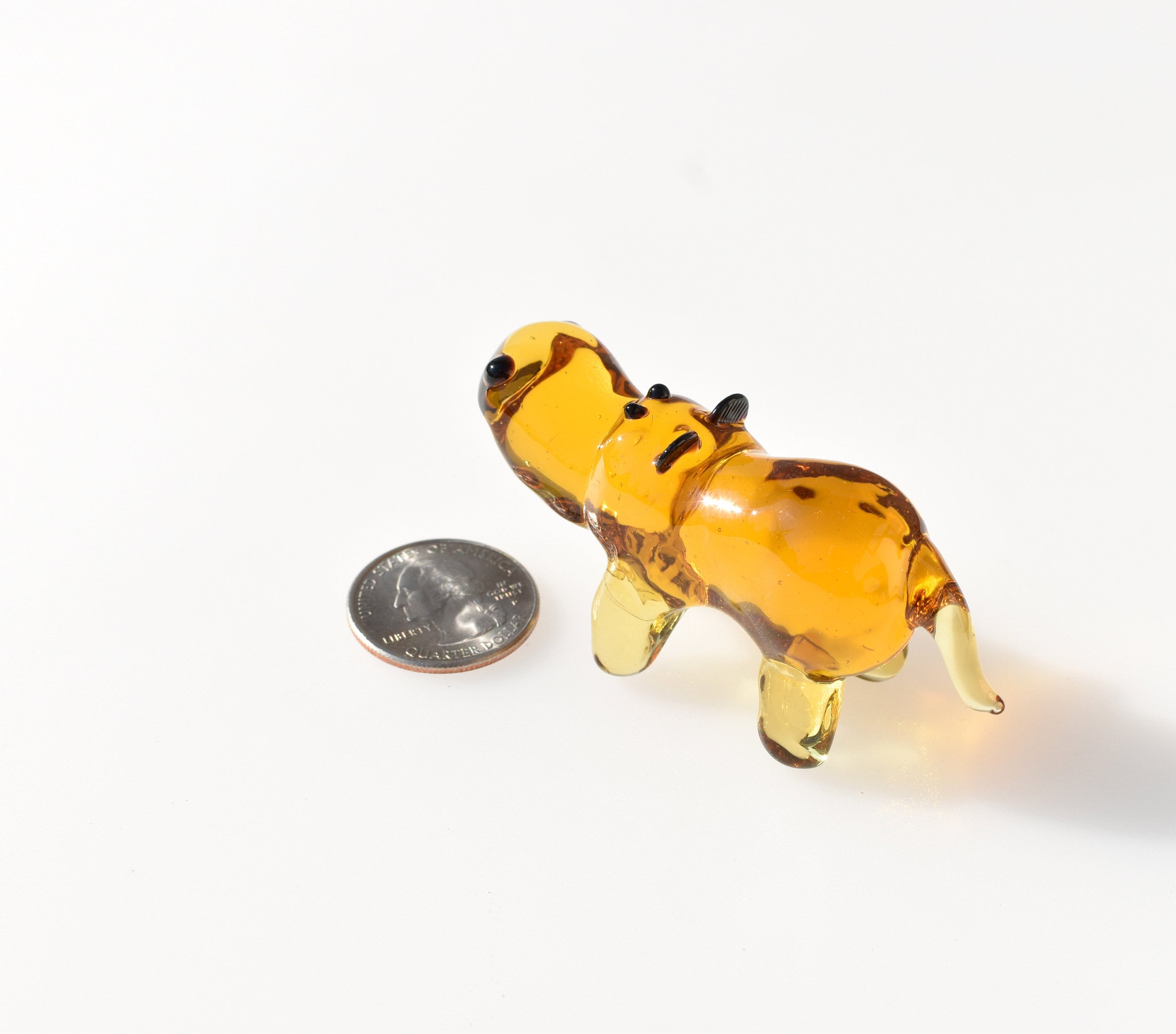 Amber Glass Hippo Figurine – Handcrafted Animal Sculpture, Unique Collectible Gift